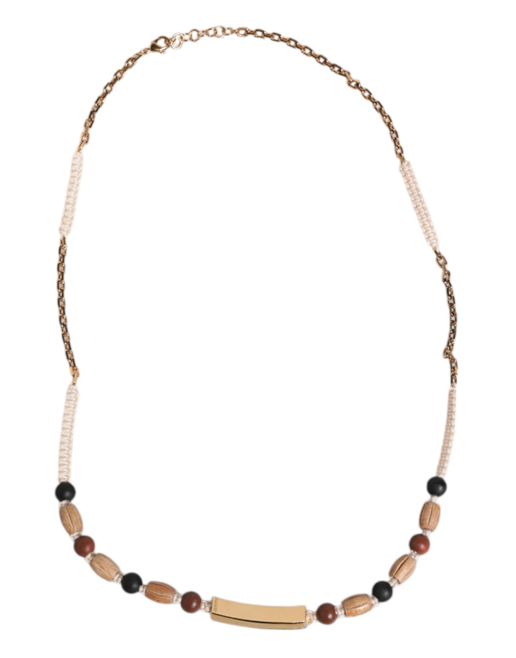 Dolce & Gabbana Black Gold Wooden Beaded Logo Pendant Necklace | Regal Royce