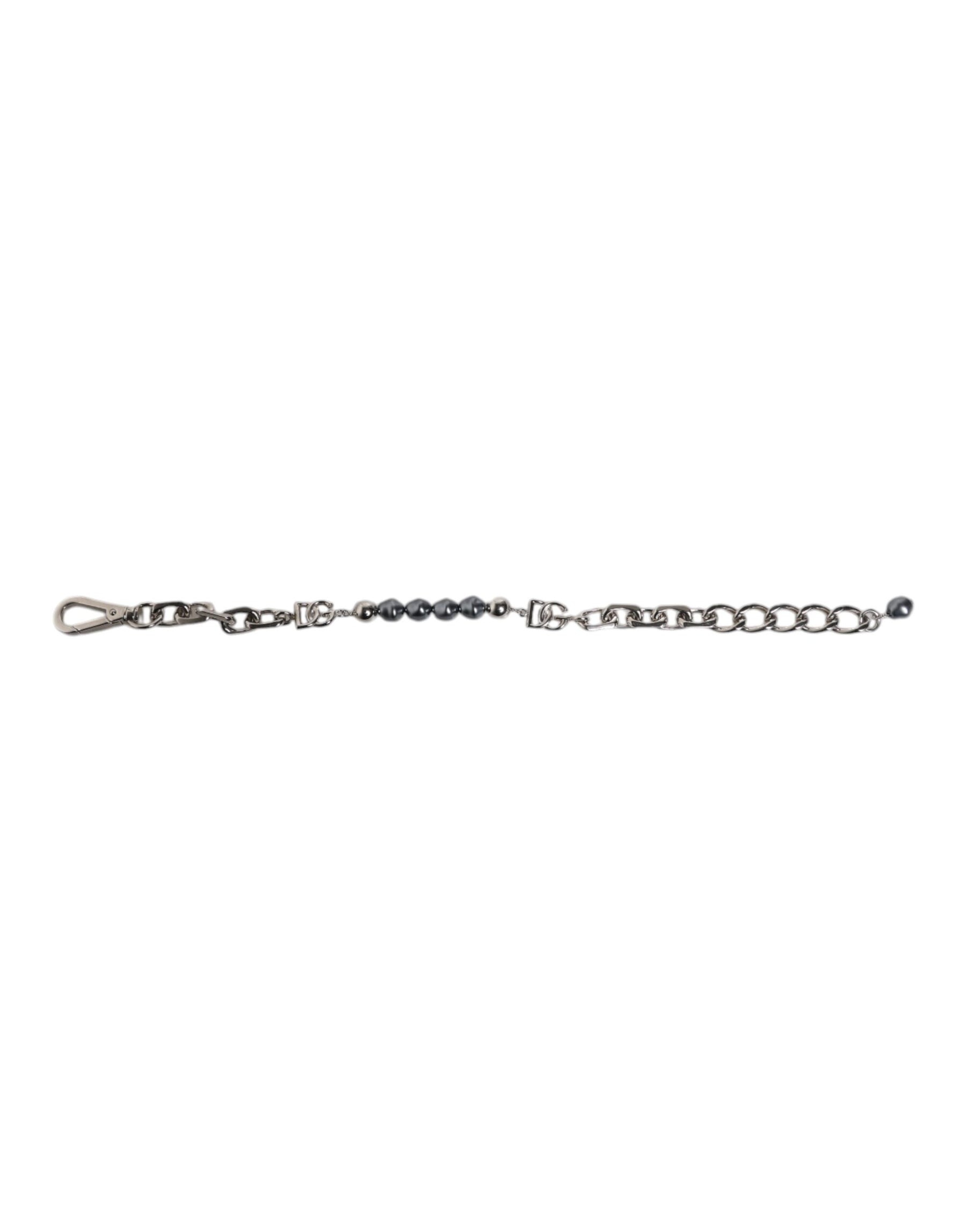 Dolce & Gabbana Silver Tone Chain Lobster Clasp Logo Gray Pearls Bracelet | Regal Royce