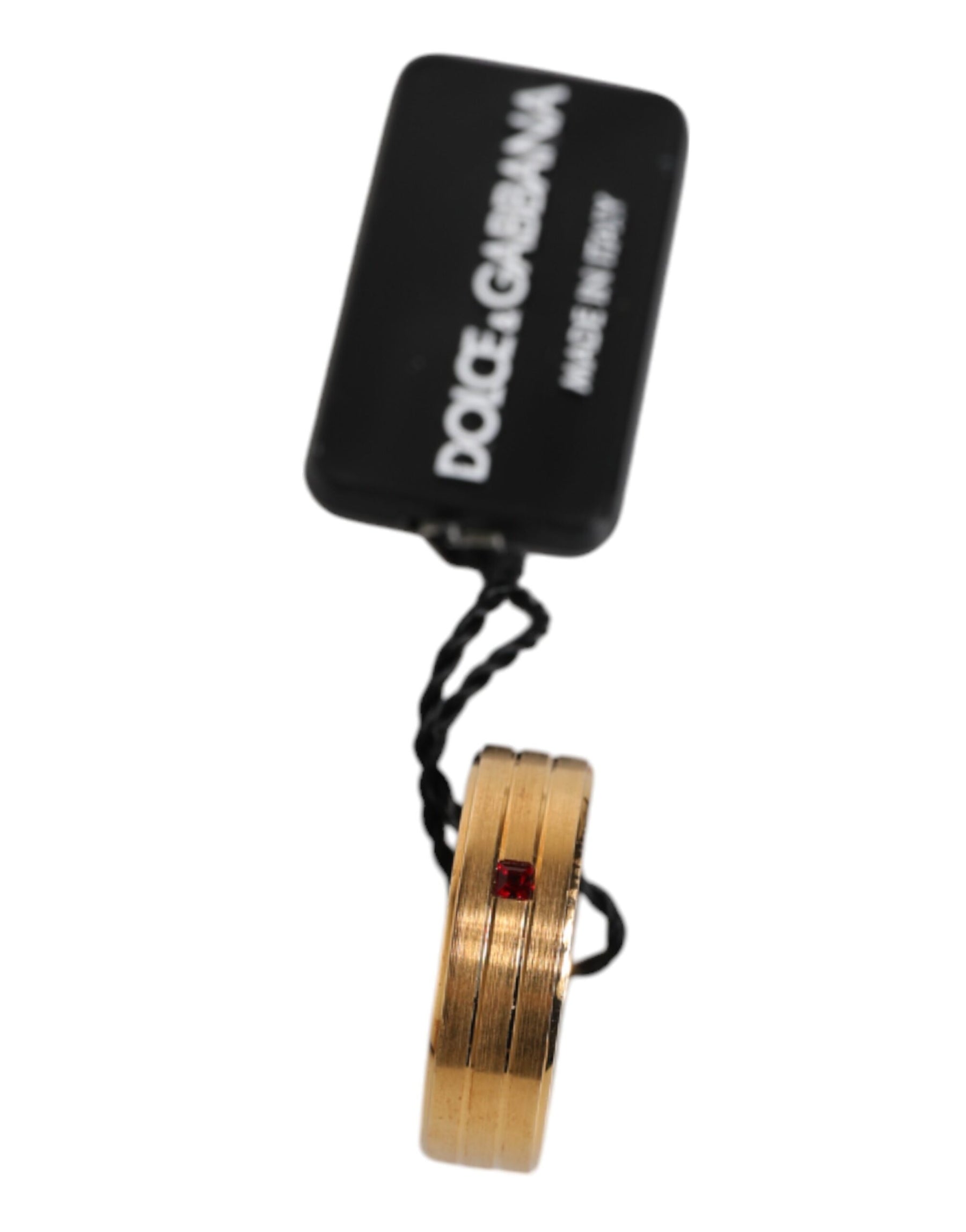 Dolce & Gabbana Gold Tone Brass Red Crystal DG Logo Ring | Regal Royce