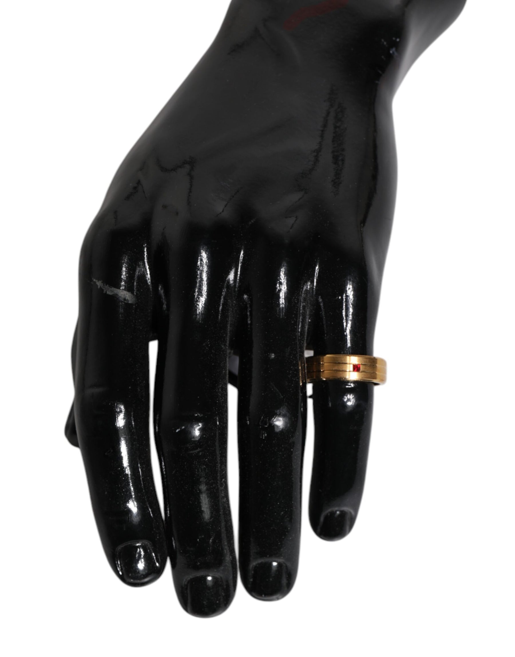 Dolce & Gabbana Gold Tone Brass Red Crystal DG Logo Ring | Regal Royce