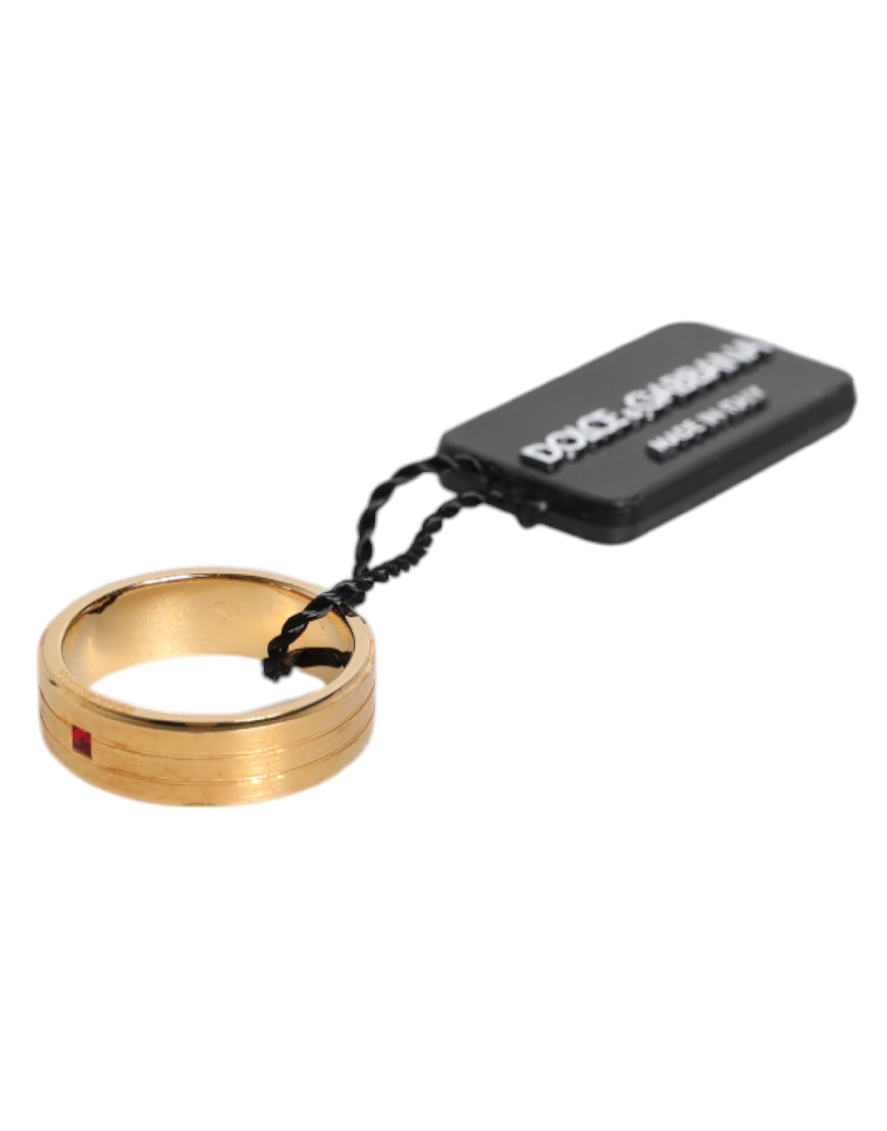 Dolce & Gabbana Gold Tone Brass Red Crystal DG Logo Ring | Regal Royce