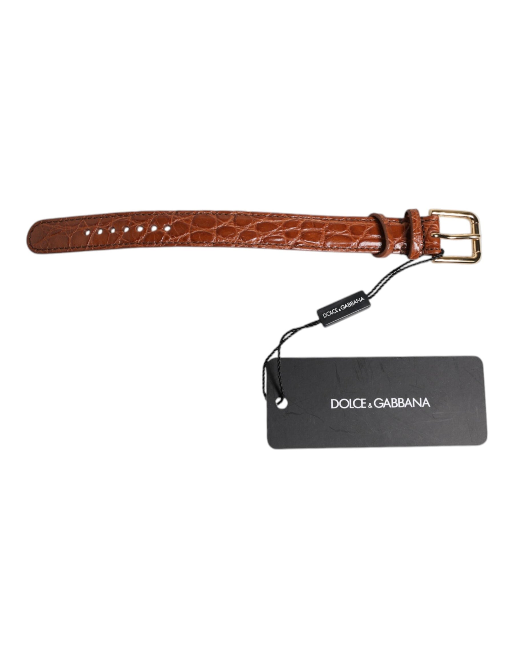 Dolce & Gabbana Brown Textured Leather Gold Metal Buckle Armband | Regal Royce