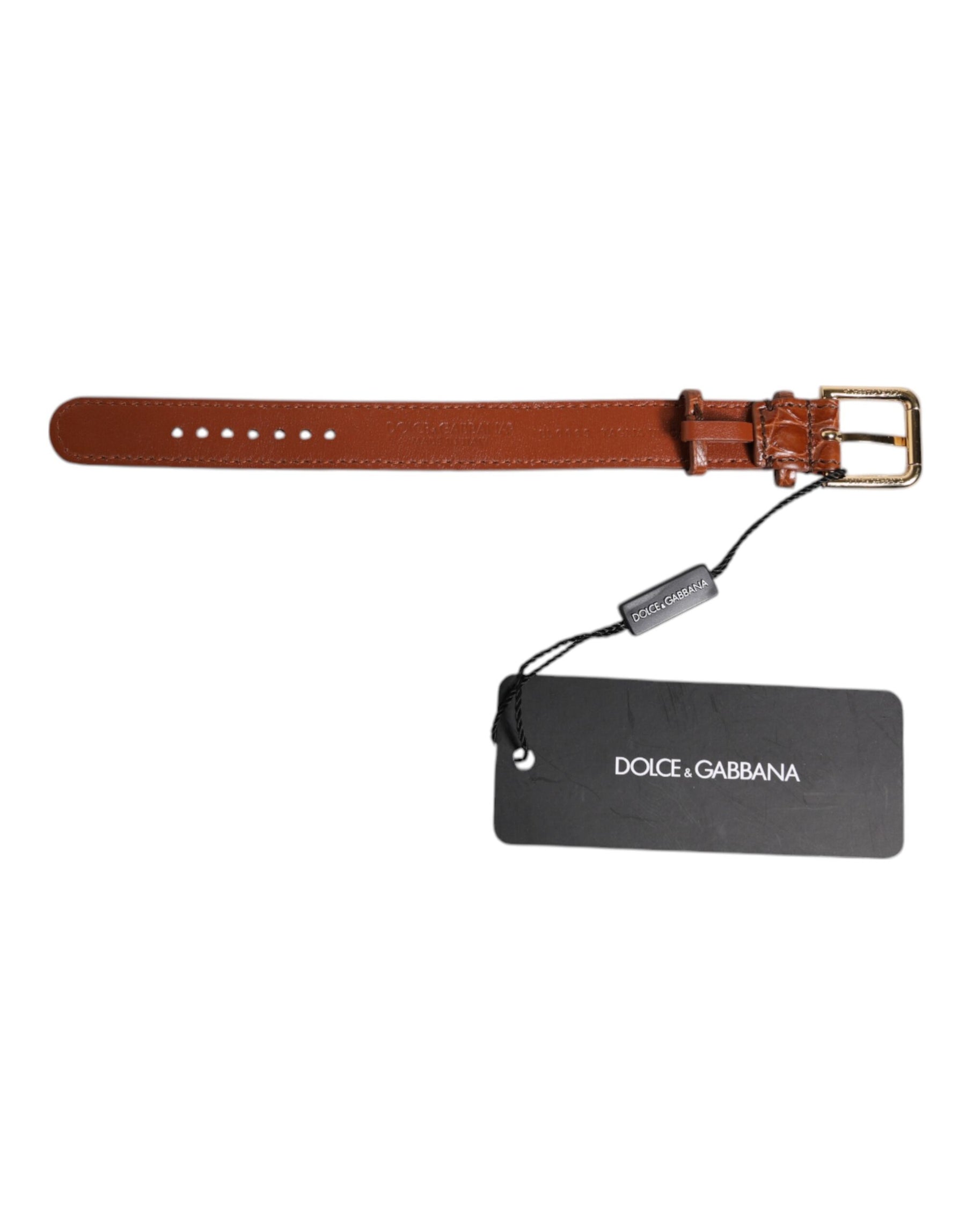 Dolce & Gabbana Brown Textured Leather Gold Metal Buckle Armband | Regal Royce