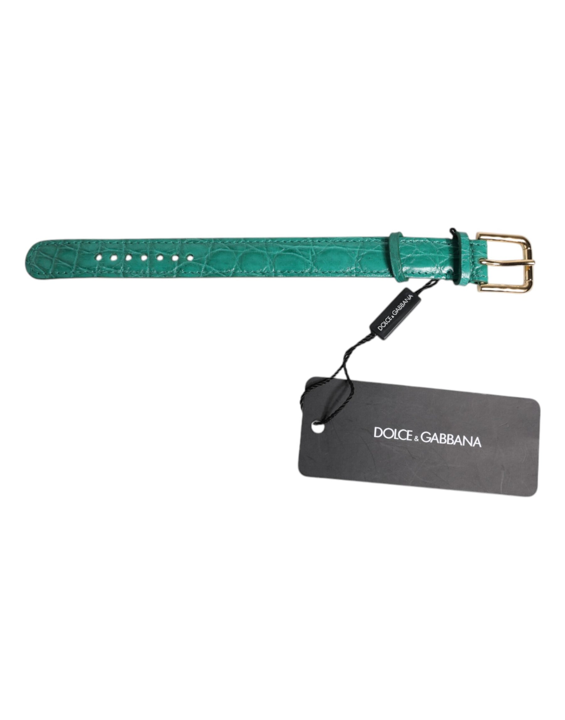 Dolce & Gabbana Green Exotic Leather Gold Tone Metal Buckle Armband | Regal Royce