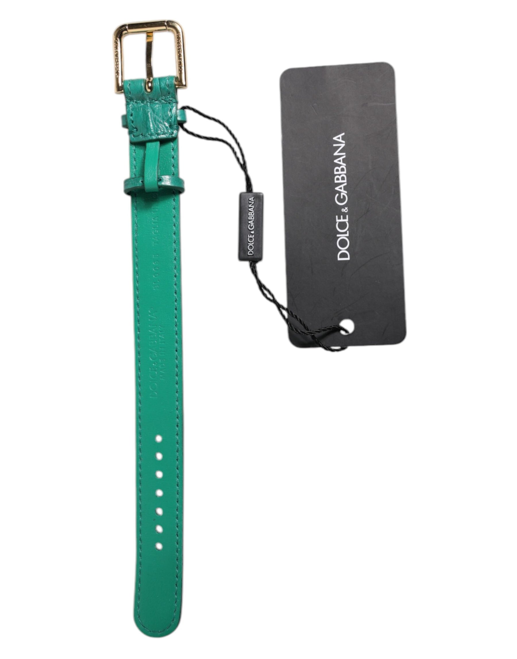 Dolce & Gabbana Green Exotic Leather Gold Tone Metal Buckle Armband | Regal Royce