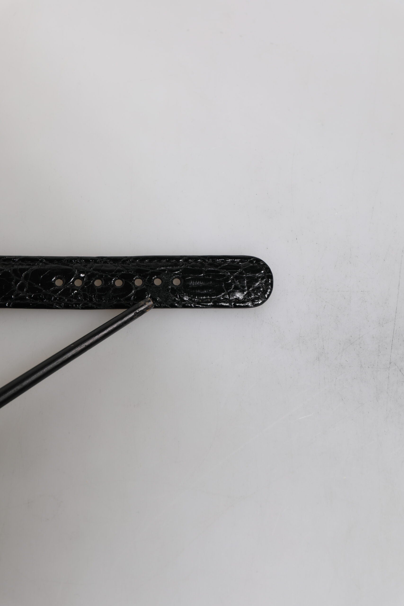 Dolce & Gabbana Black Exotic Leather Gold Tone Metal Buckle Armband | Regal Royce