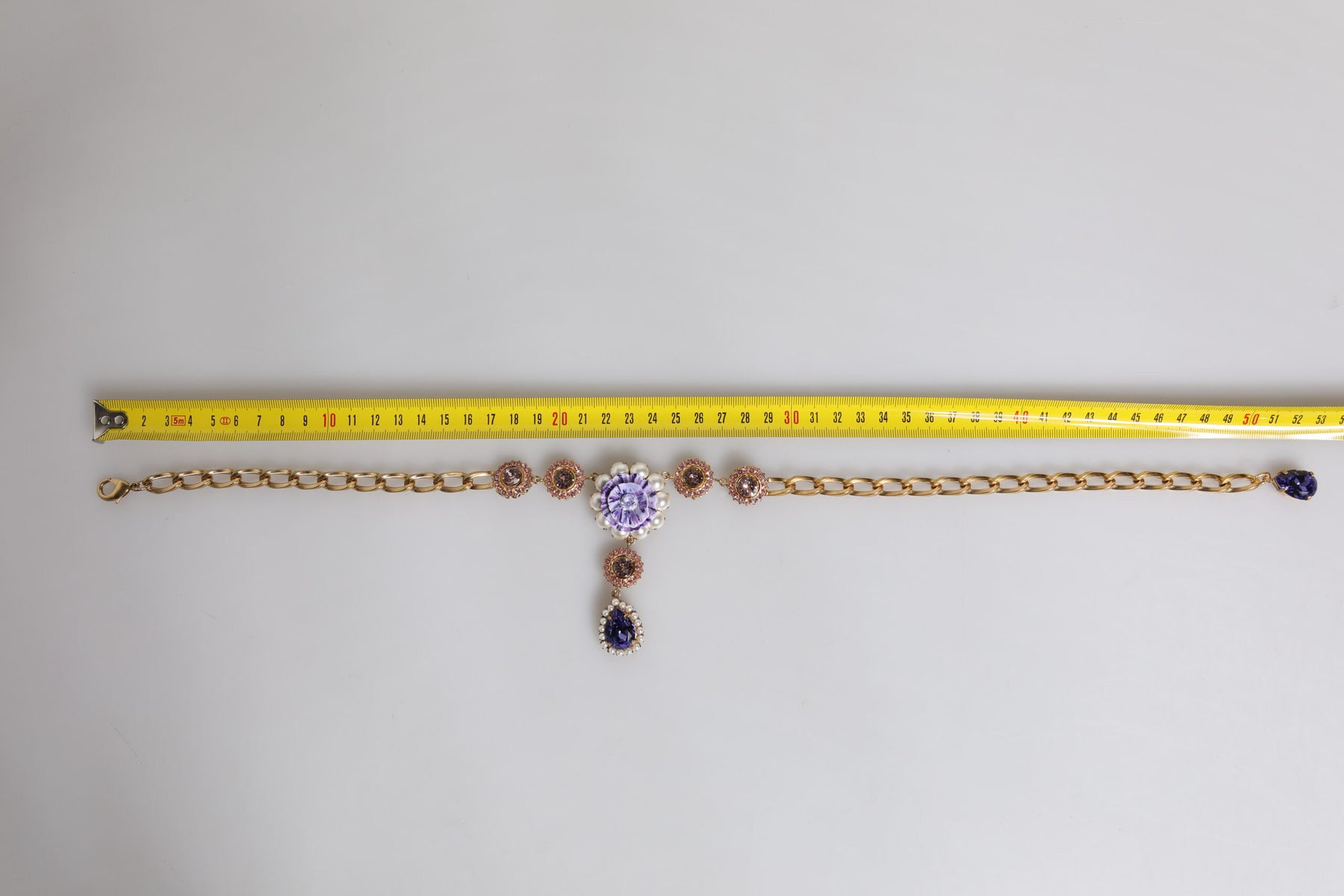 Dolce & Gabbana Gold Brass Floral Crystals Pearl Embellished Necklace | Regal Royce