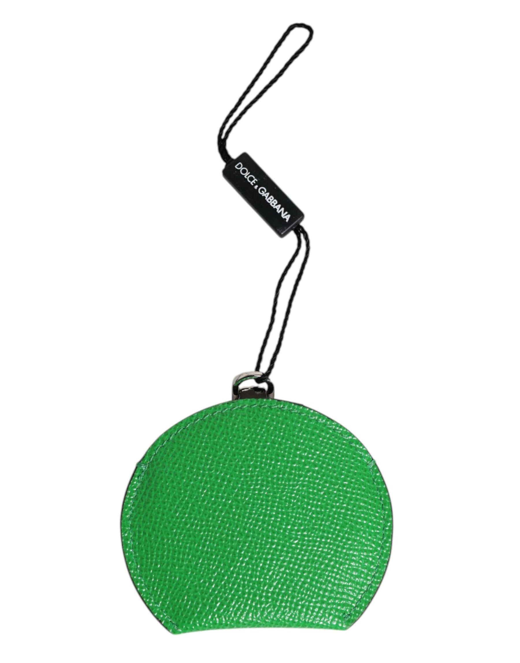Dolce & Gabbana Green Calfskin Leather Round Logo Hand Mirror Holder | Regal Royce