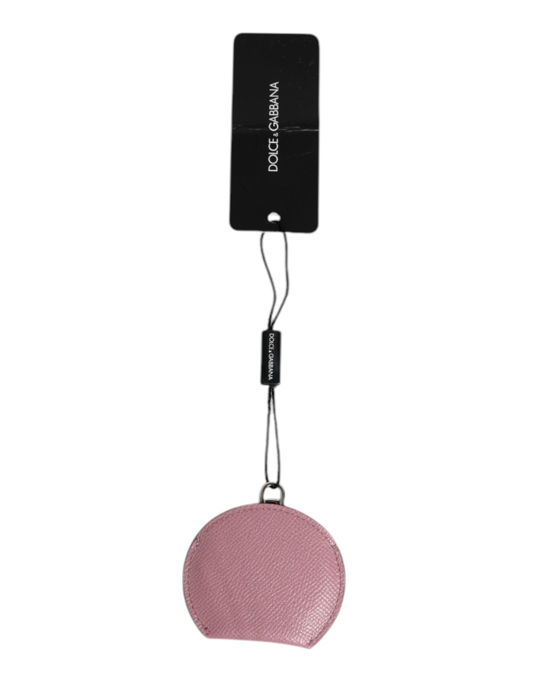 Dolce & Gabbana Pink Calfskin Leather Round Logo Hand Mirror Holder | Regal Royce