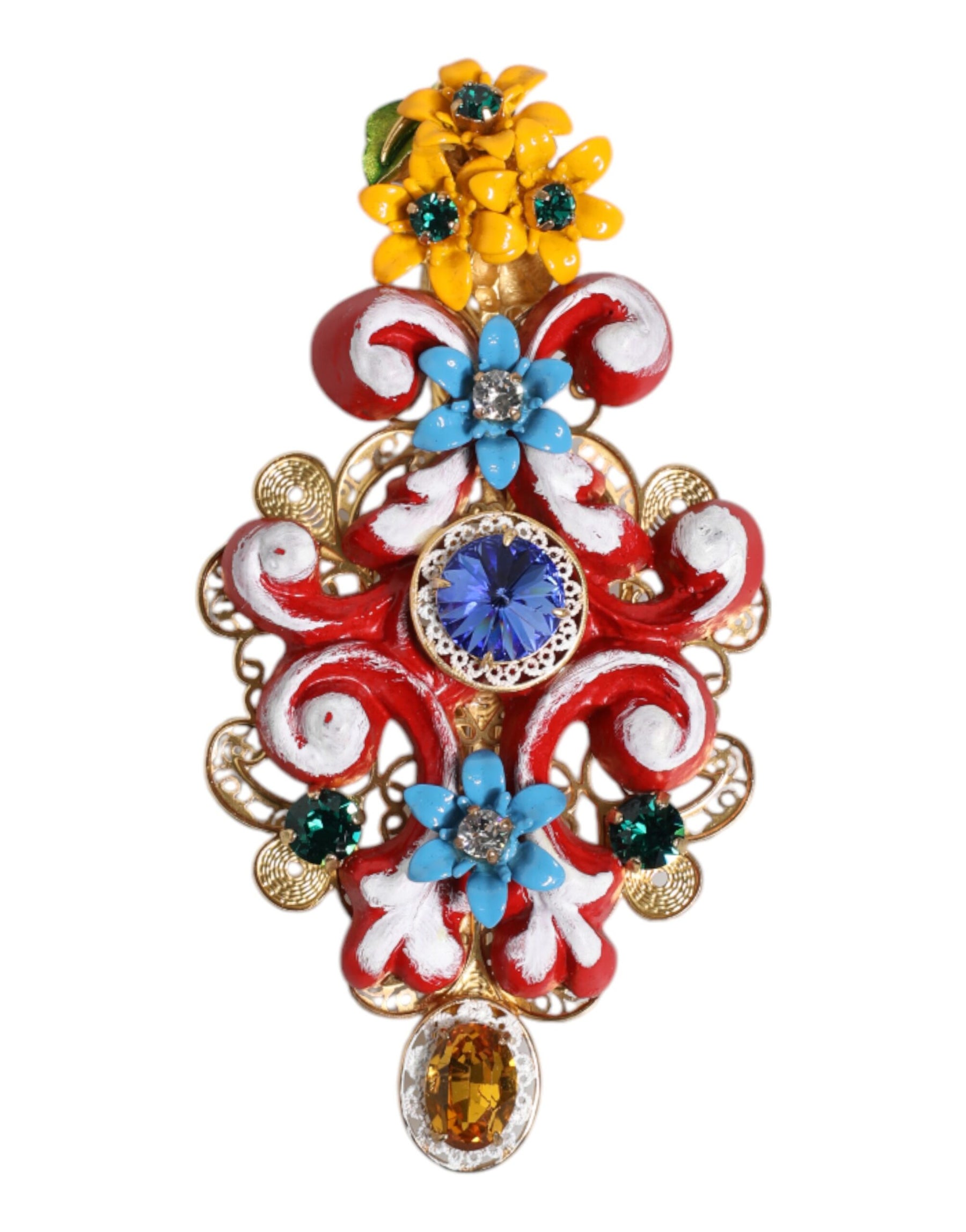 Dolce & Gabbana Multicolor Spring CARRETTO Gold Brass Crystal Hair Clip | Regal Royce