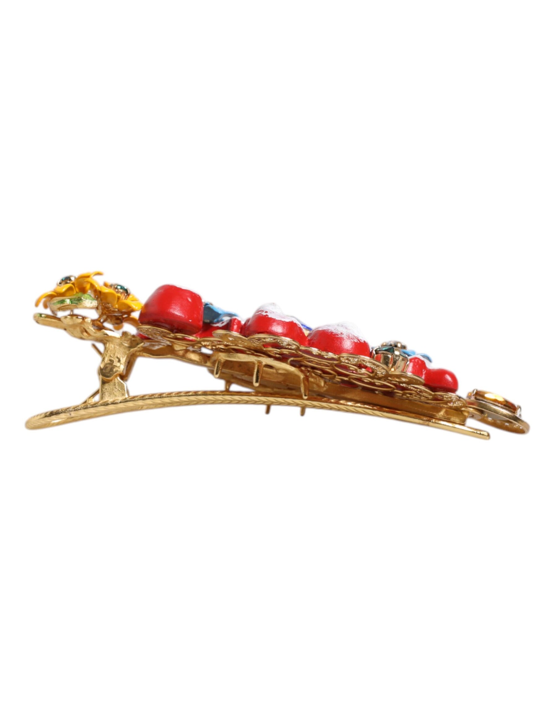 Dolce & Gabbana Multicolor Spring CARRETTO Gold Brass Crystal Hair Clip | Regal Royce