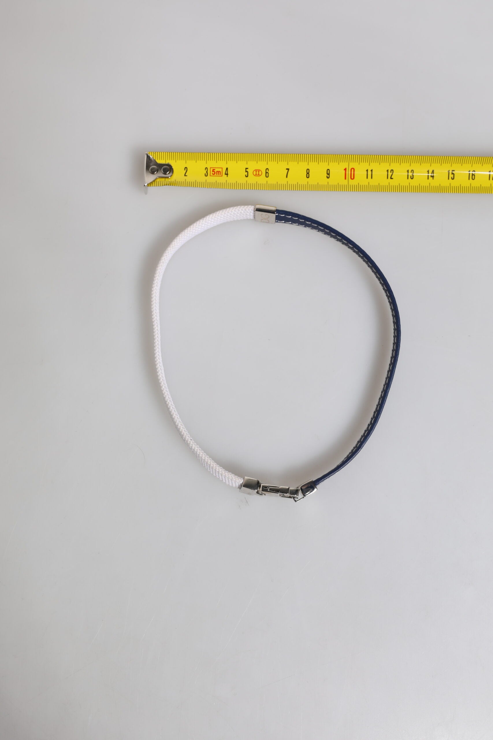 Dolce & Gabbana Blue White Leather Trimmed DG Engraved Silver Tone Clasp Bracelet | Regal Royce