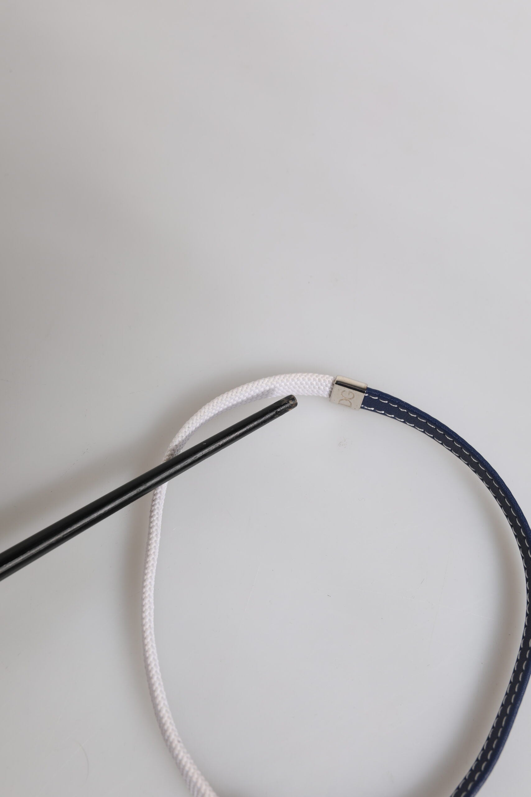 Dolce & Gabbana Blue White Leather Trimmed DG Engraved Silver Tone Clasp Bracelet | Regal Royce