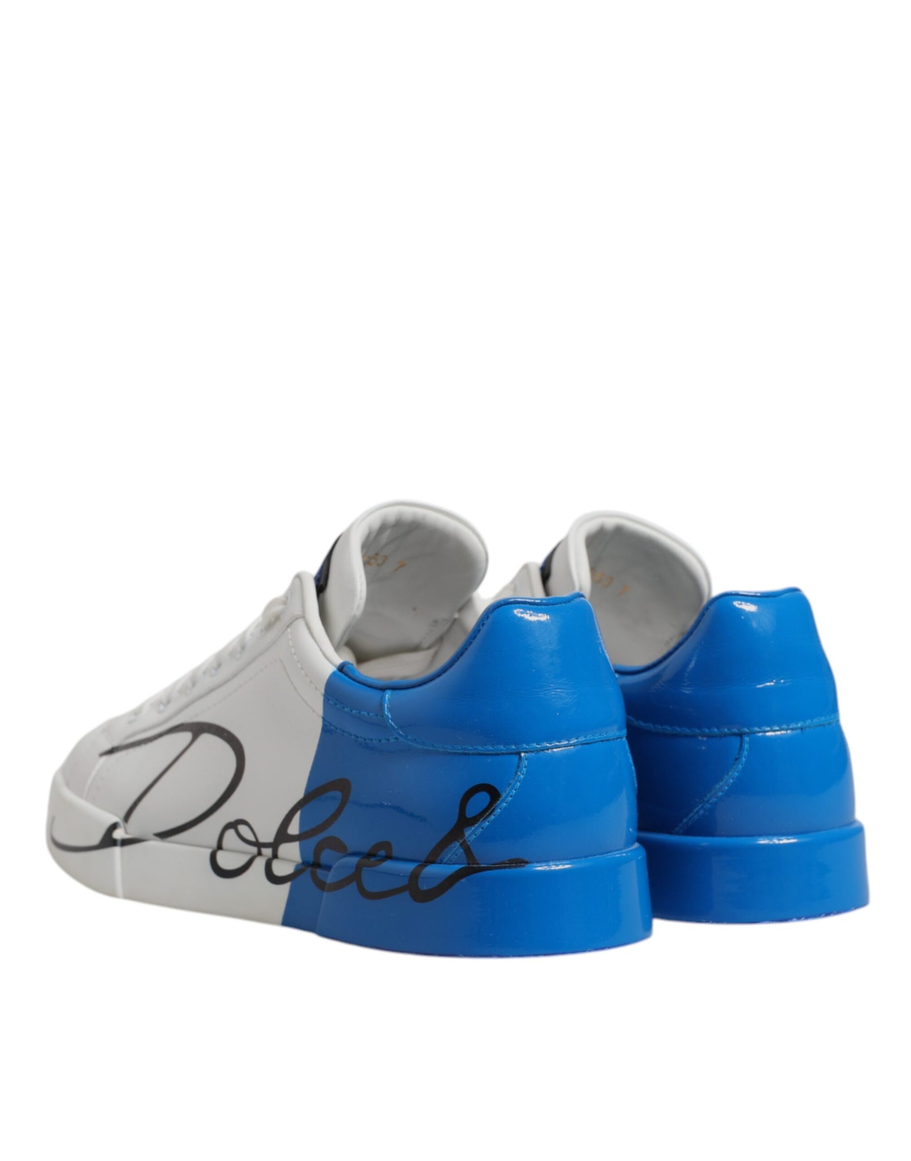 Dolce & Gabbana White Blue Leather Logo Low Top Sneakers Shoes | Regal Royce