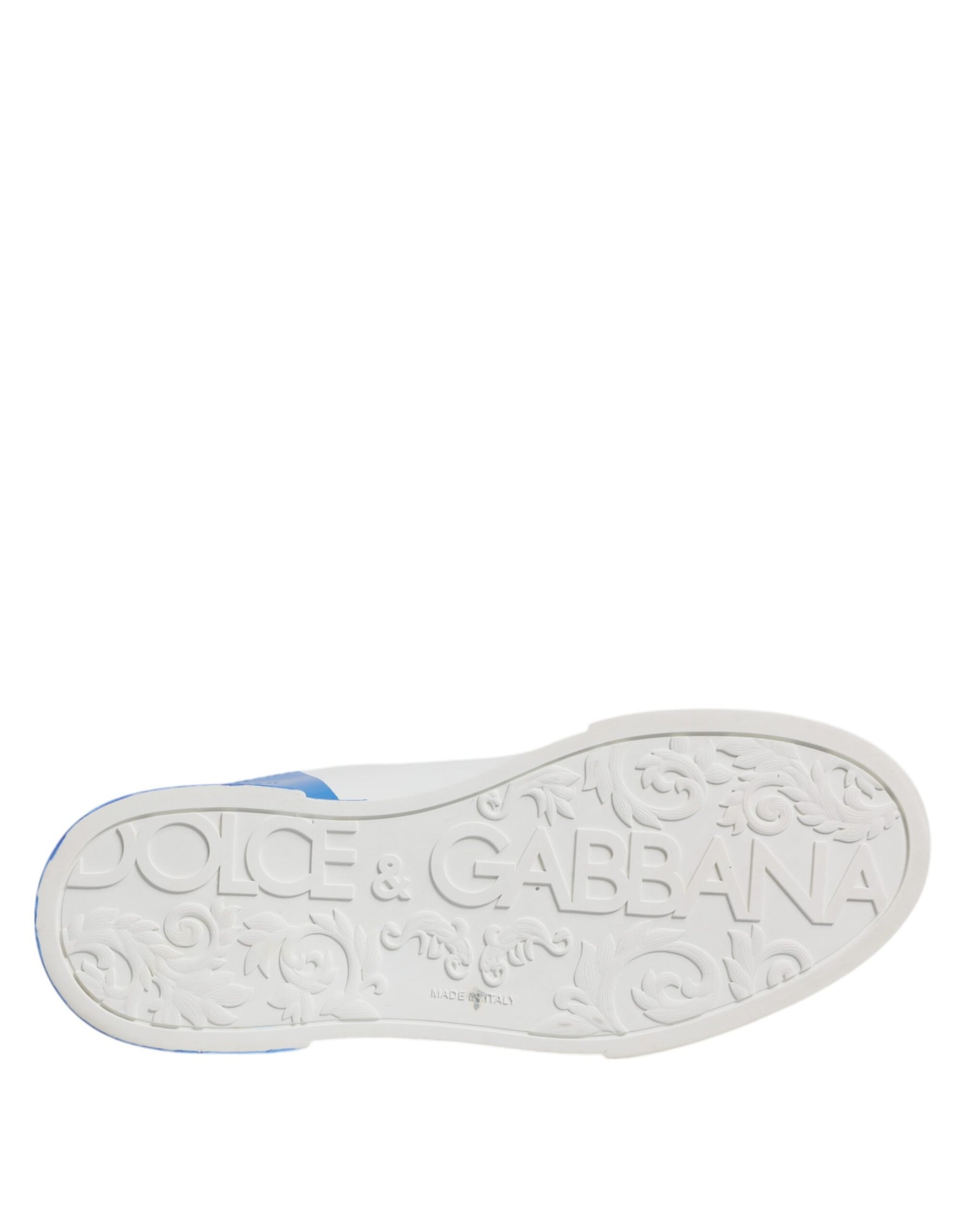 Dolce & Gabbana White Blue Leather Logo Low Top Sneakers Shoes | Regal Royce