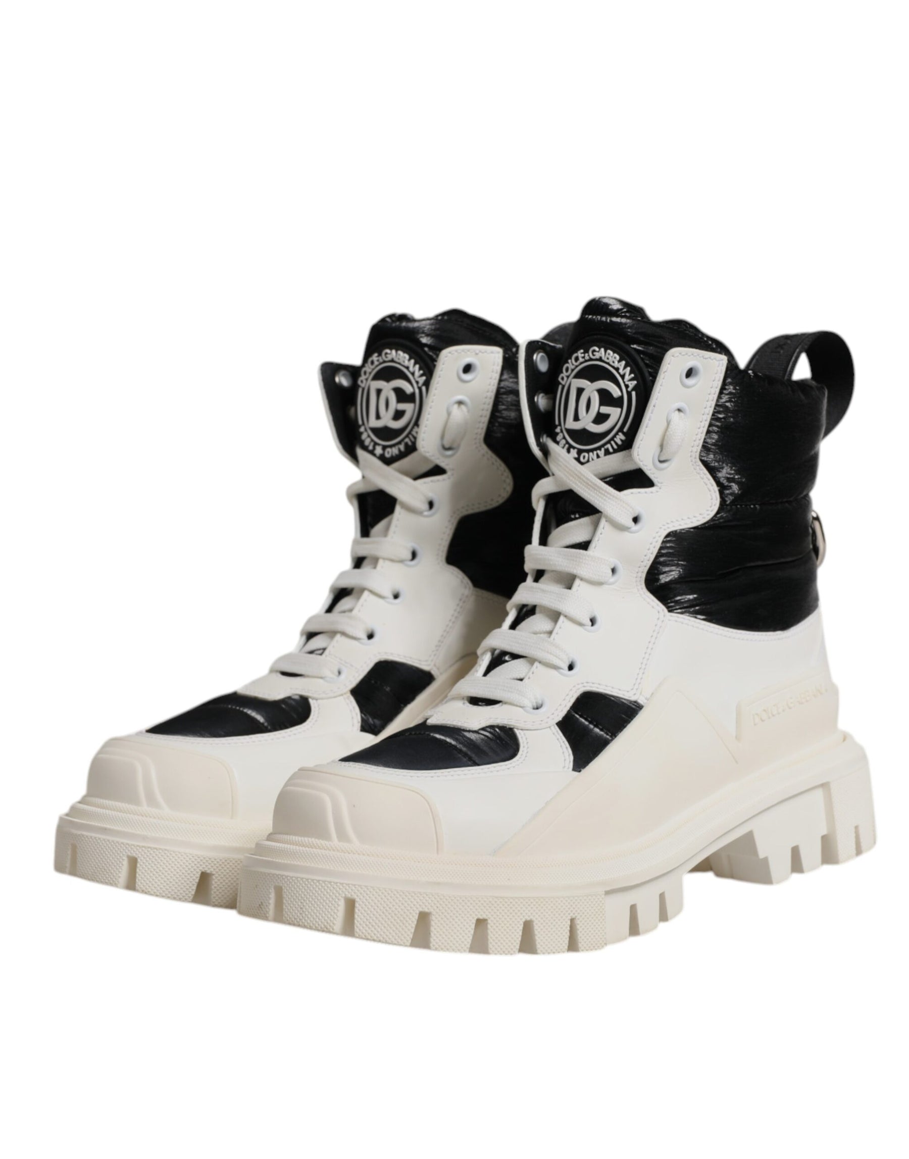 Dolce & Gabbana White Padded Mid Calf Lace Up Boots Shoes | Regal Royce
