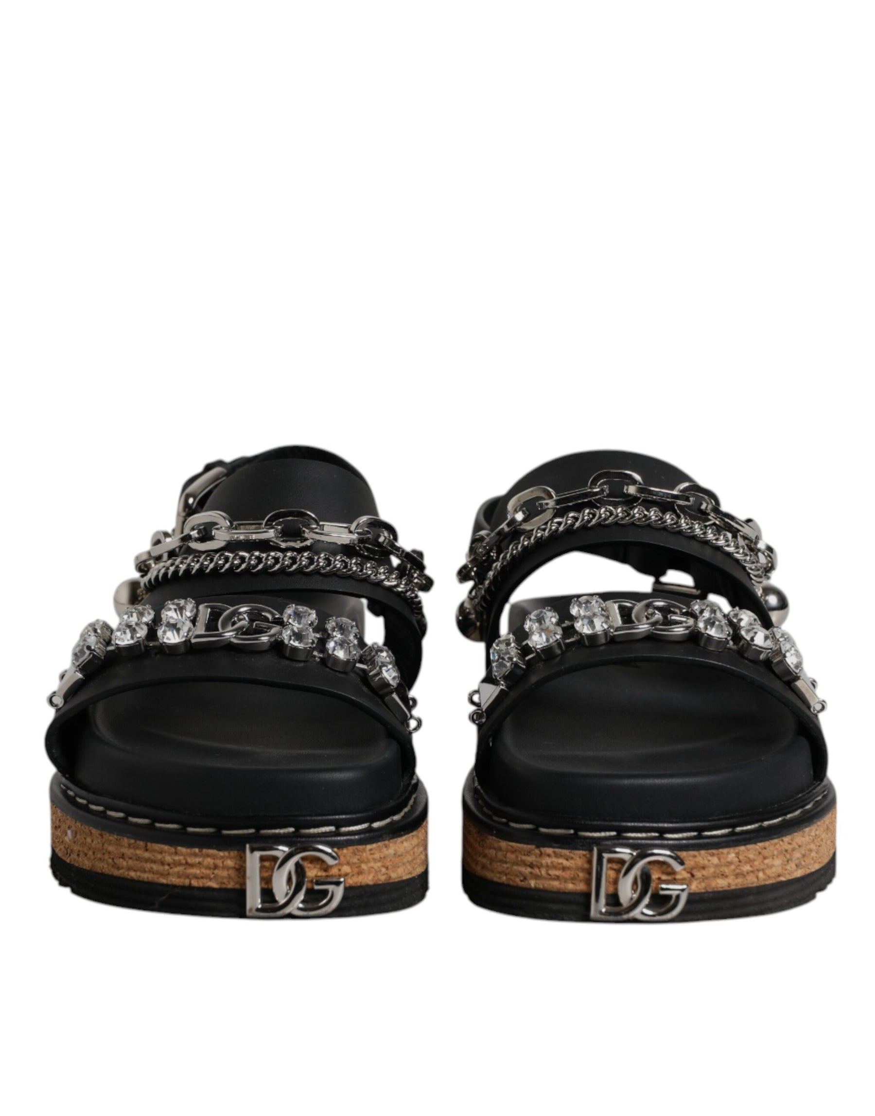 Dolce & Gabbana Black Crystal Embellish Strap Sandals Shoes | Regal Royce
