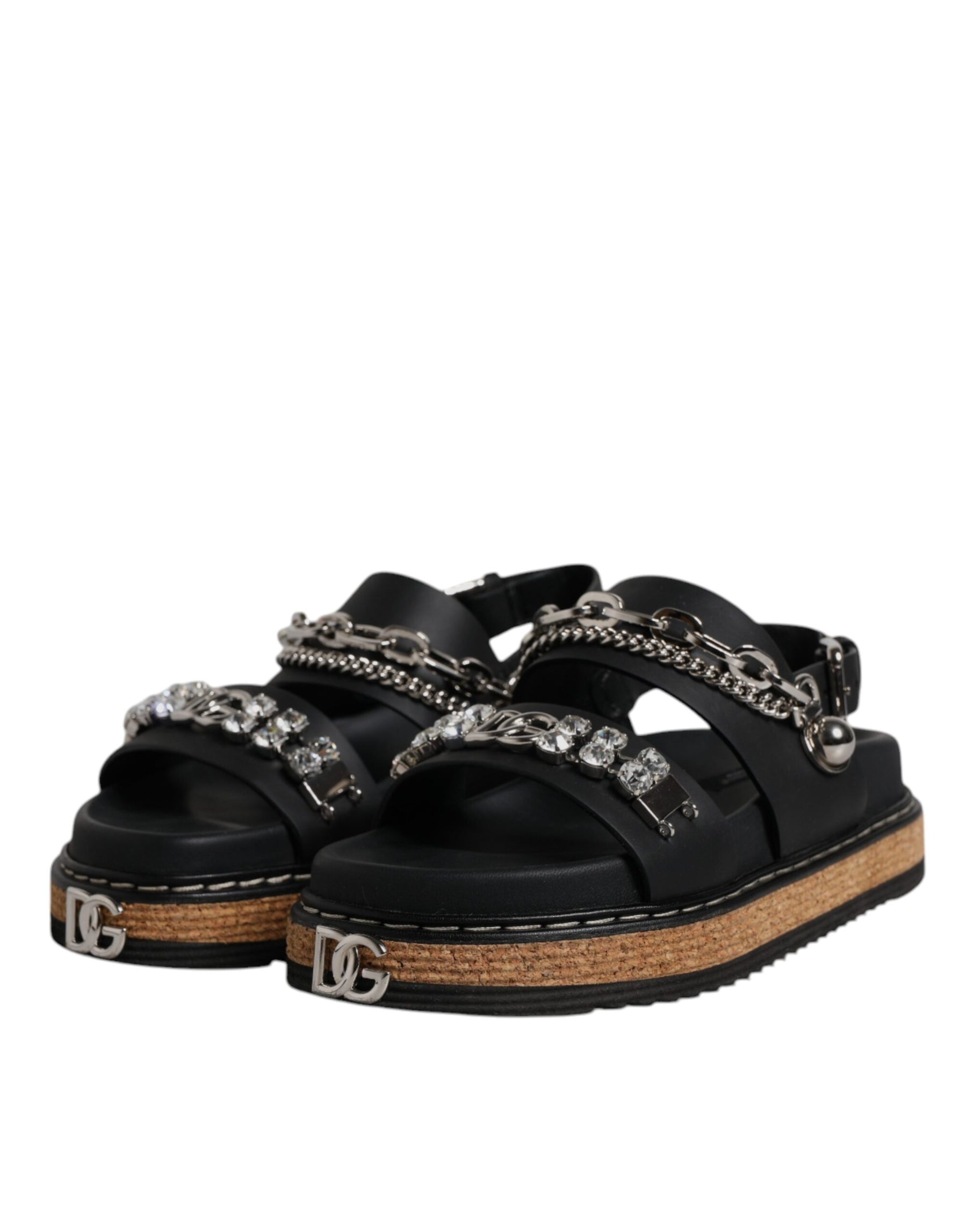 Dolce & Gabbana Black Crystal Embellish Strap Sandals Shoes | Regal Royce