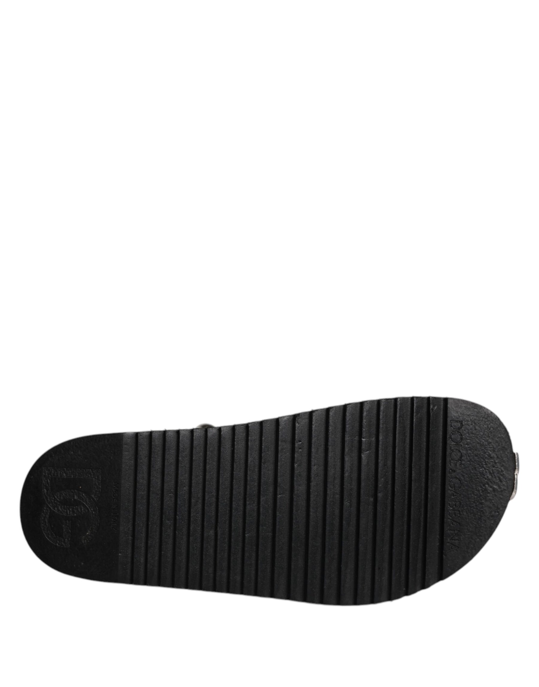 Dolce & Gabbana Black Crystal Embellish Strap Sandals Shoes | Regal Royce