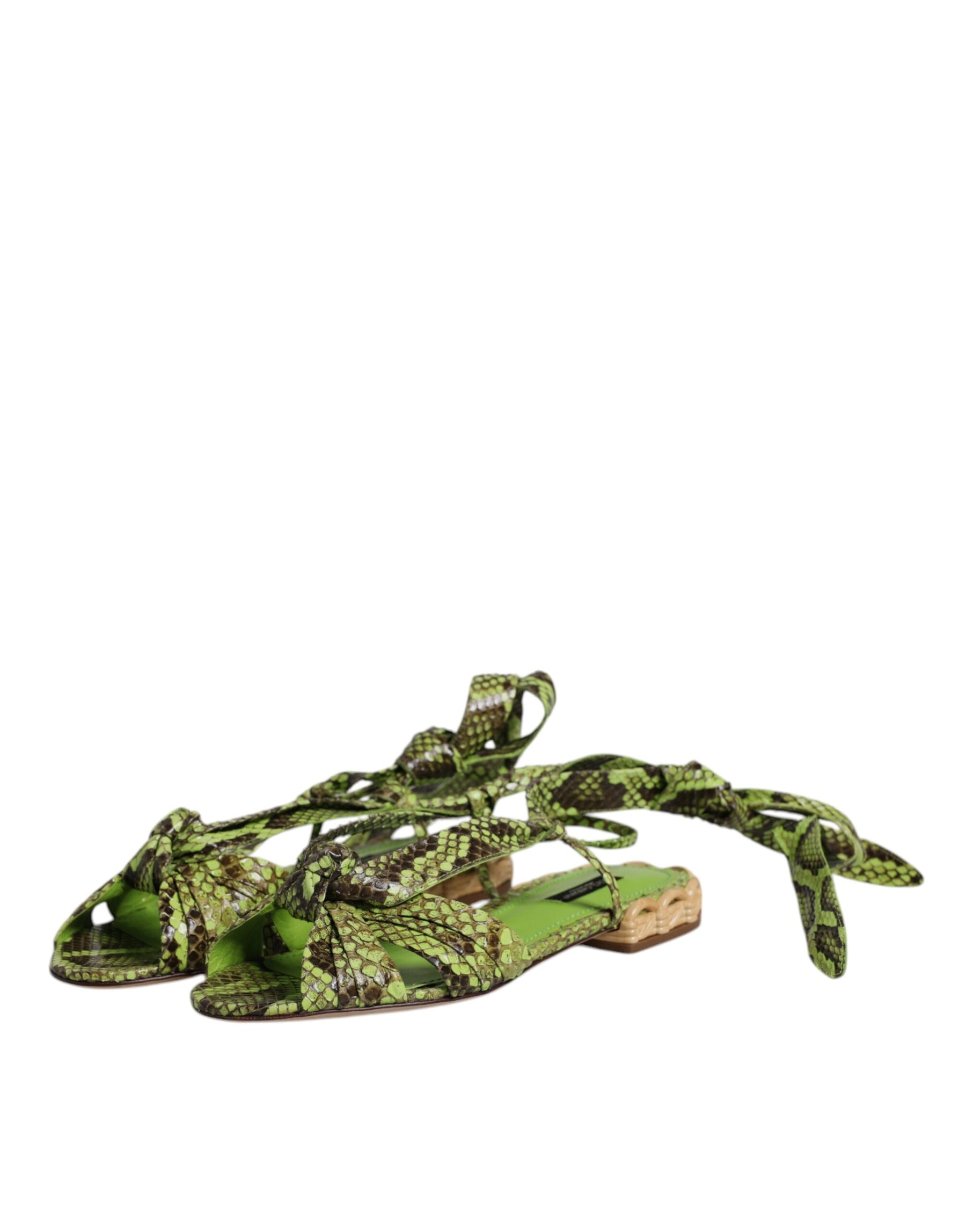 Dolce & Gabbana Green Animal Print Ankle Wrap Sandals Shoes | Regal Royce