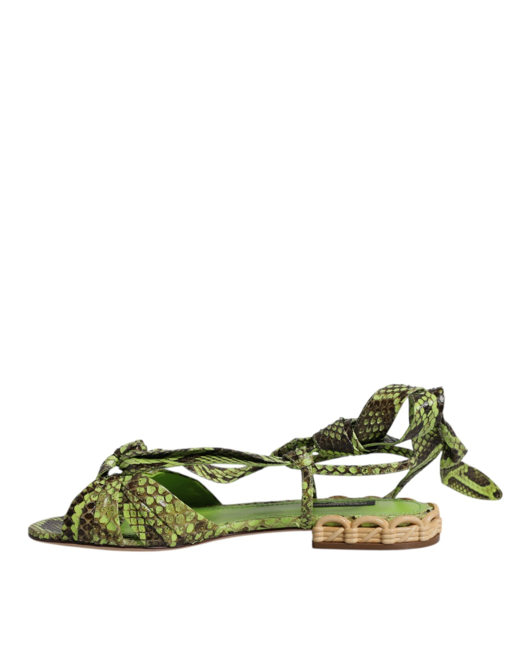 Dolce & Gabbana Green Animal Print Ankle Wrap Sandals Shoes | Regal Royce