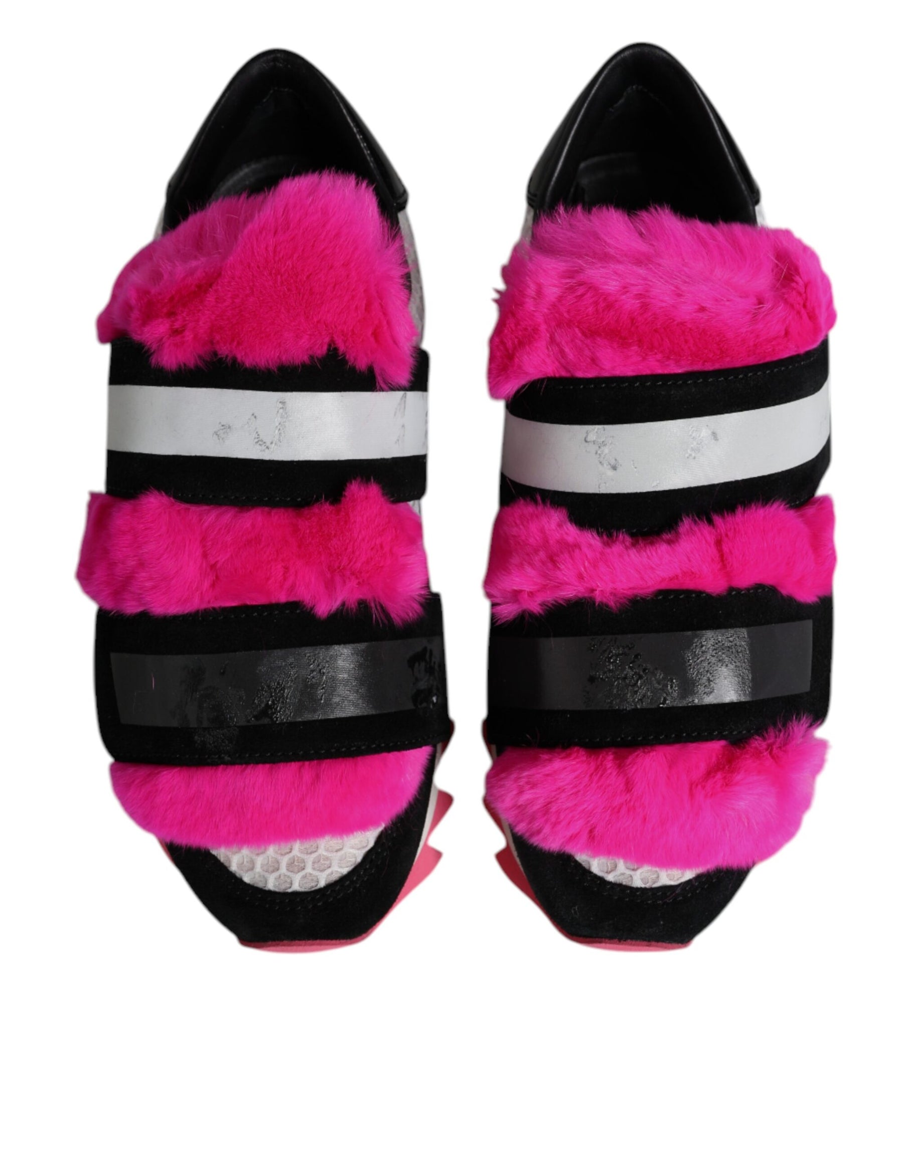 Dolce & Gabbana Black Pink Fur Embellished Sneakers Shoes | Regal Royce