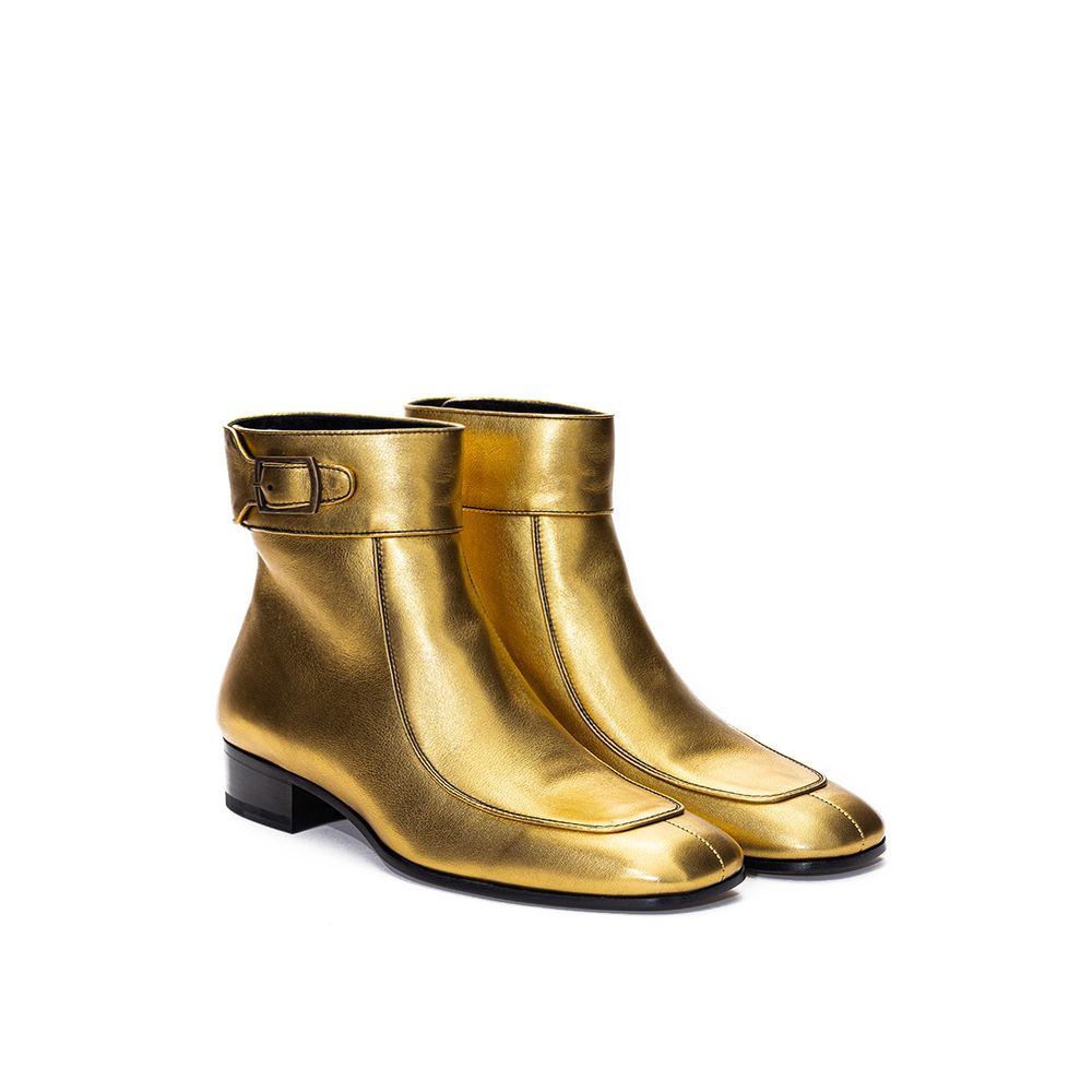 Saint Laurent Gold Leather Ankle Boots | Regal Royce