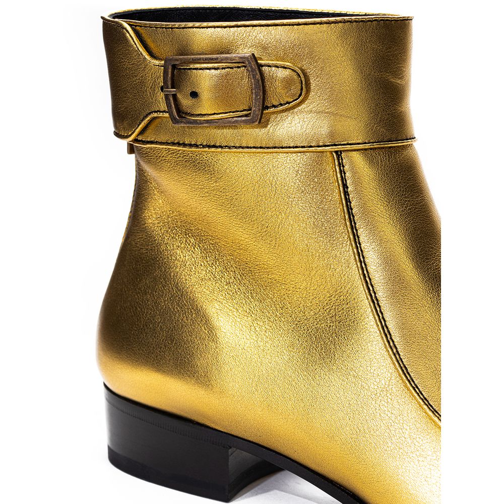 Saint Laurent Gold Leather Ankle Boots | Regal Royce