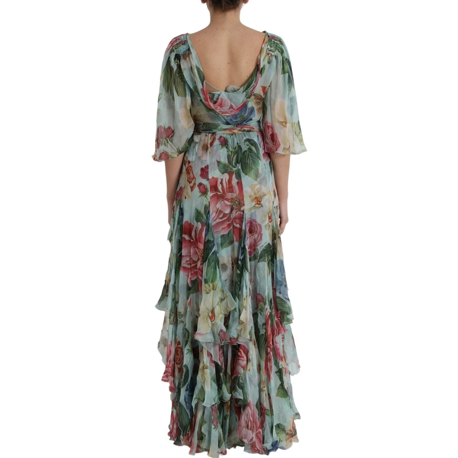 Dolce & Gabbana Blue Floral Print Tiered Long Maxi Dress | Regal Royce