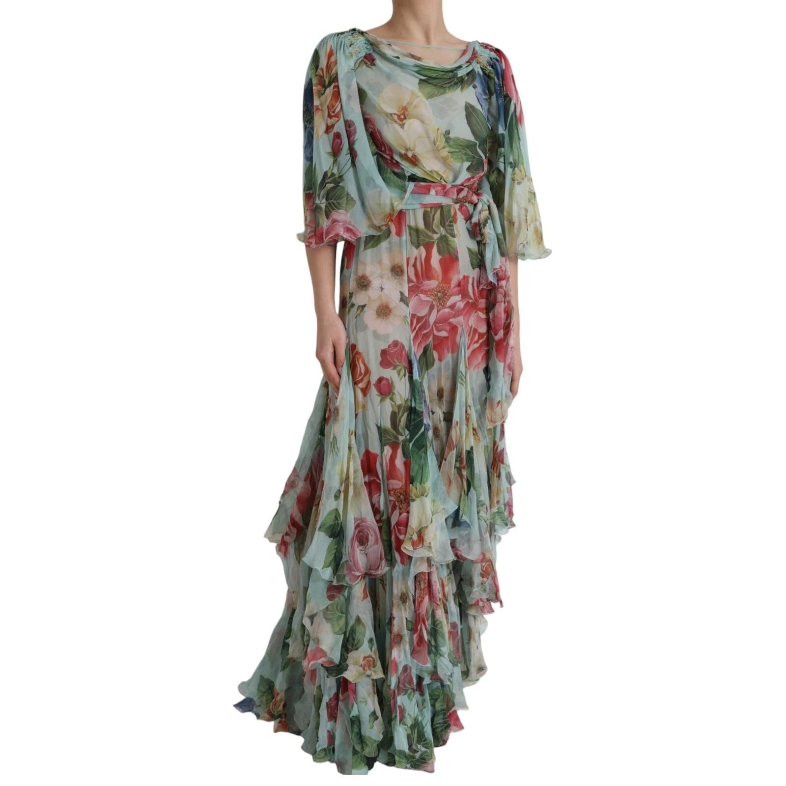 Dolce & Gabbana Blue Floral Print Tiered Long Maxi Dress | Regal Royce