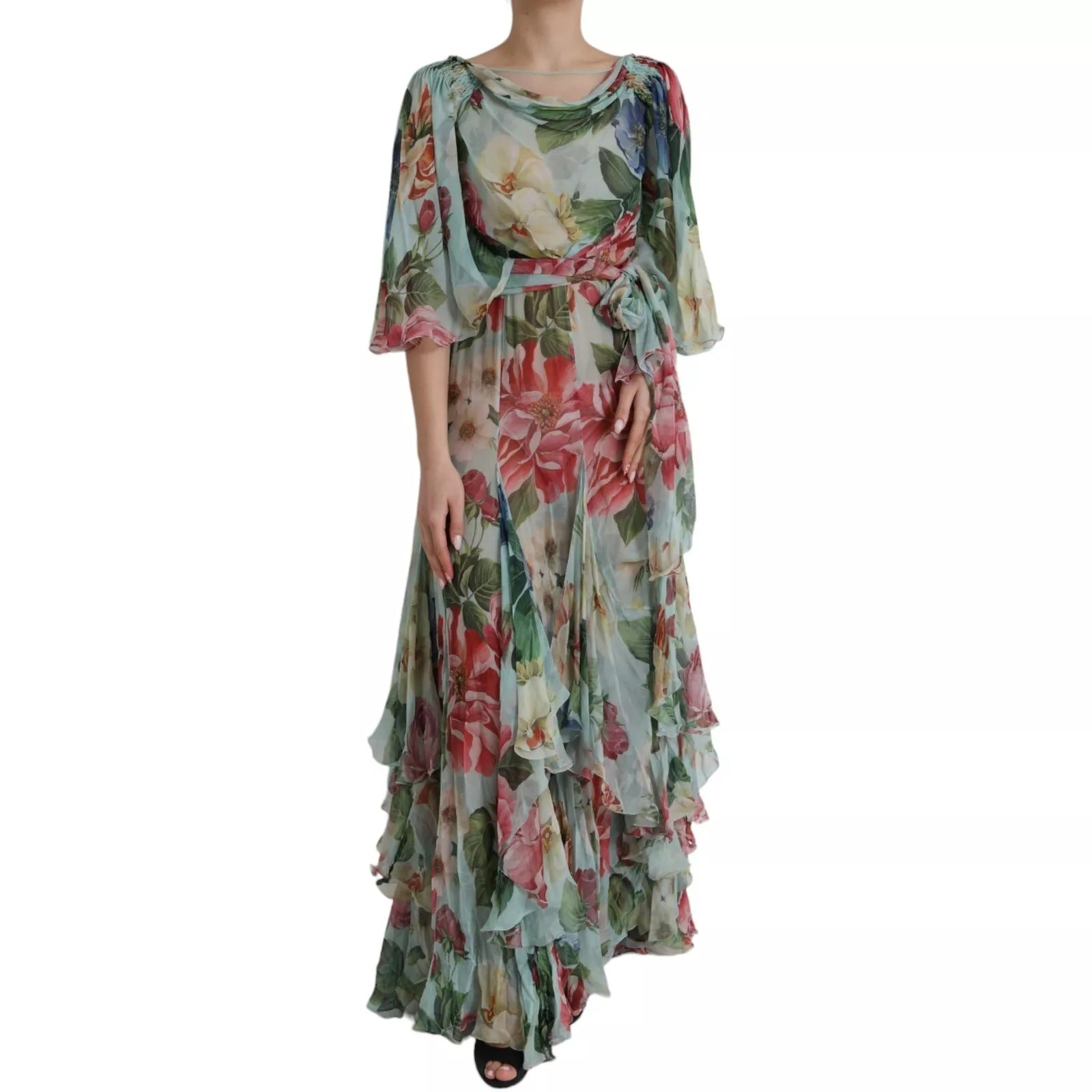 Dolce & Gabbana Blue Floral Print Tiered Long Maxi Dress | Regal Royce