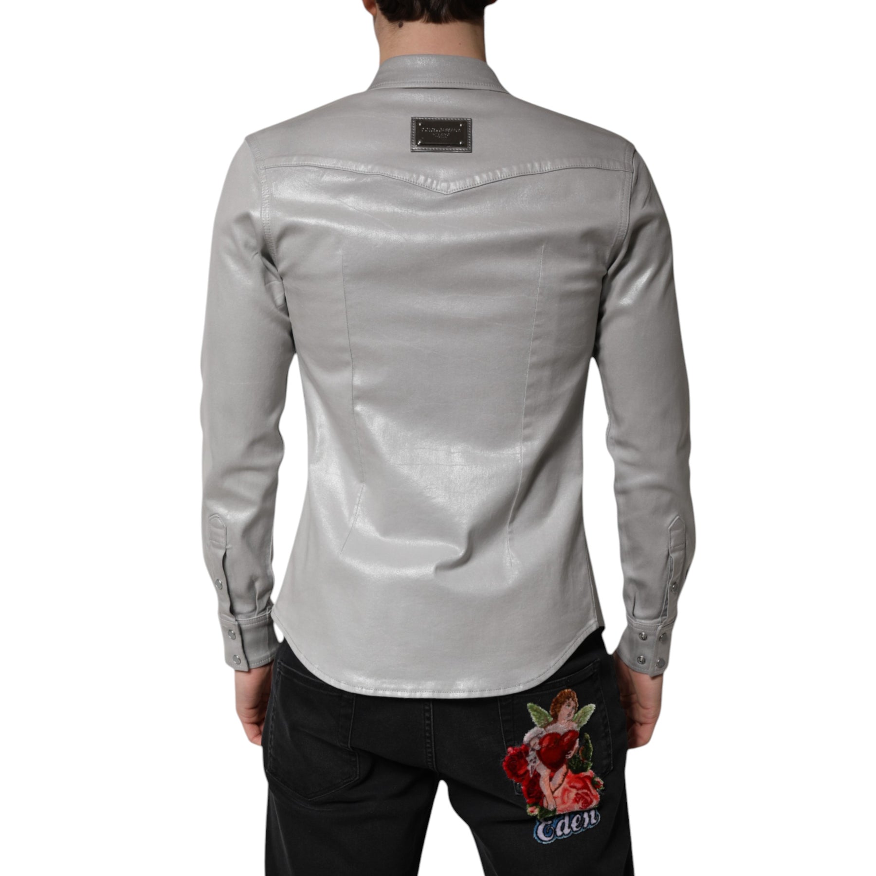 Dolce & Gabbana Metallic Gray Cotton Button Down Shirt | Regal Royce