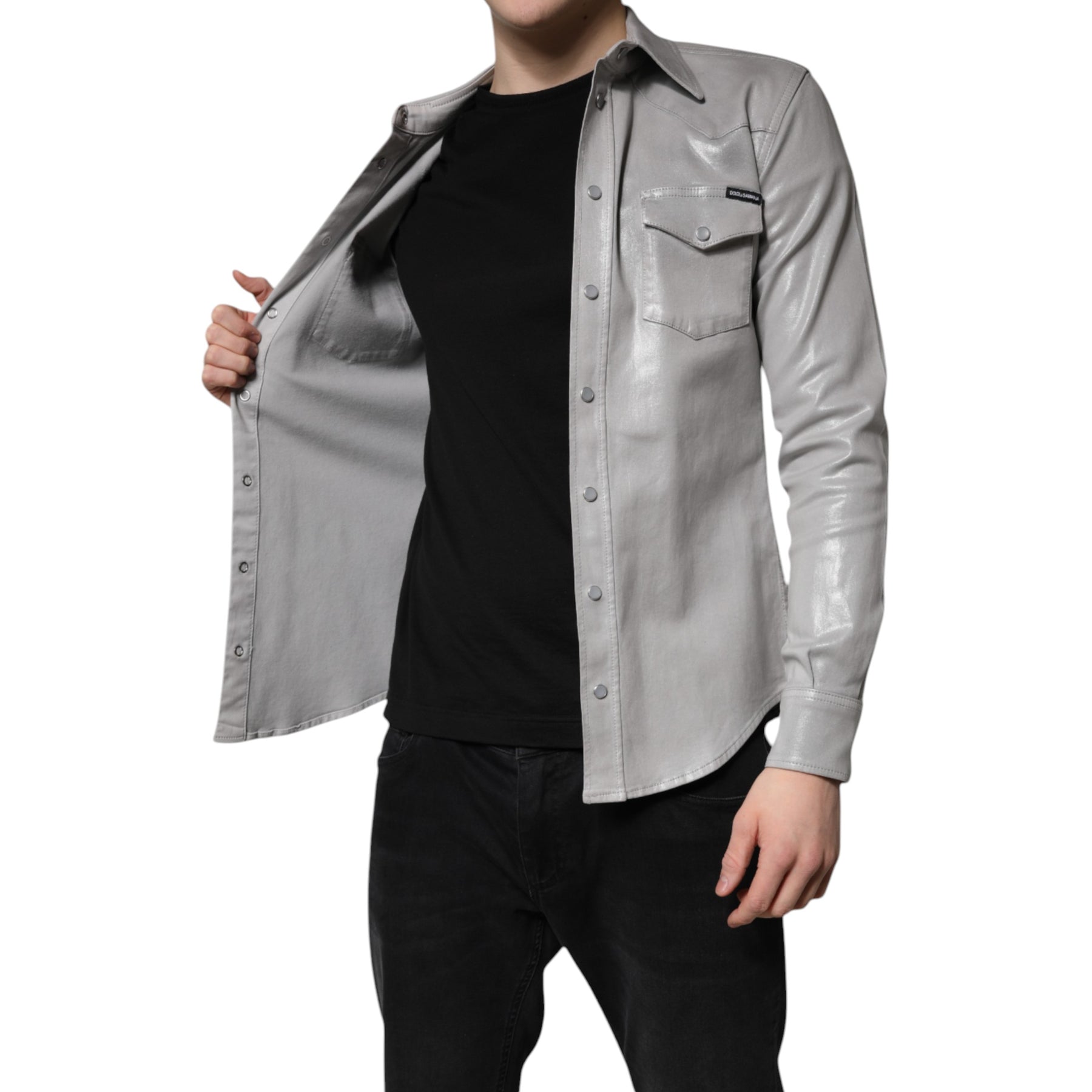 Dolce & Gabbana Metallic Gray Cotton Button Down Shirt | Regal Royce