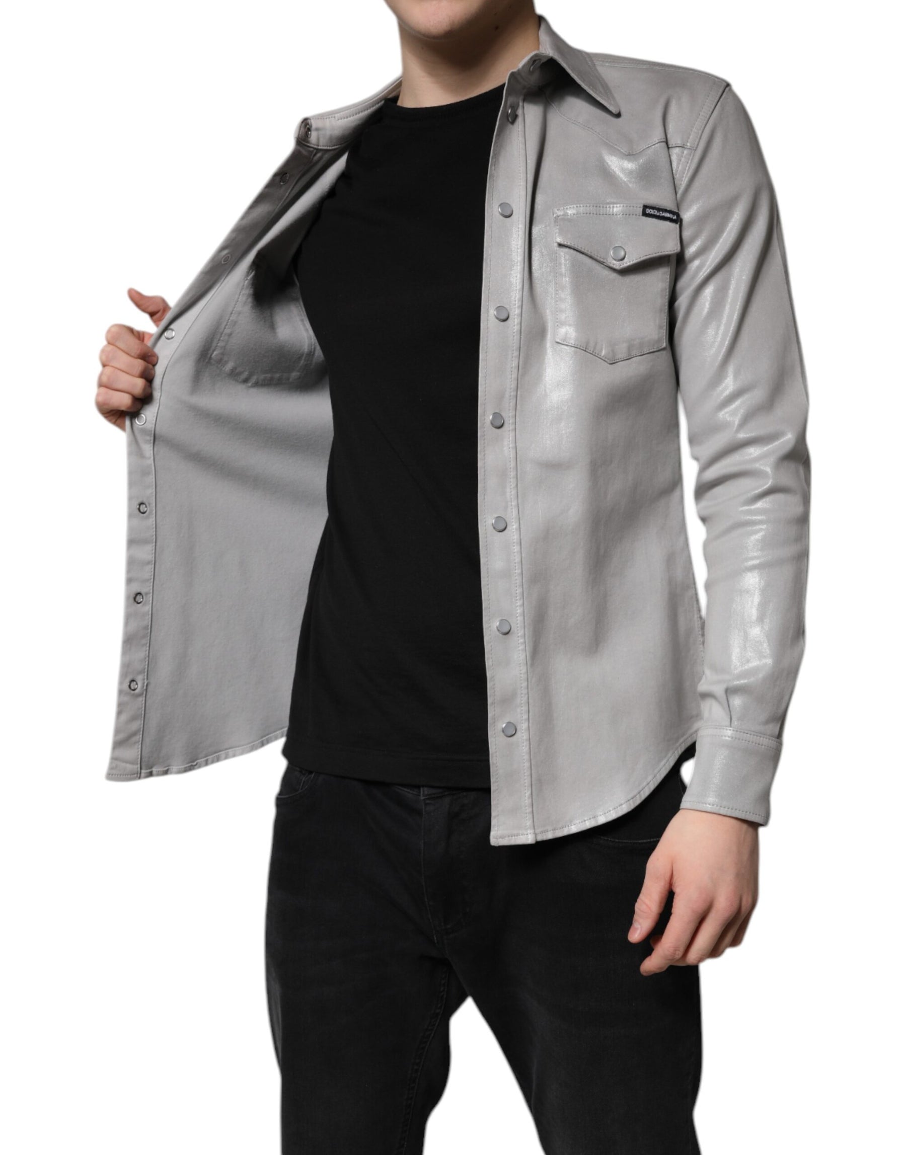 Dolce & Gabbana Metallic Gray Cotton Button Down Shirt | Regal Royce