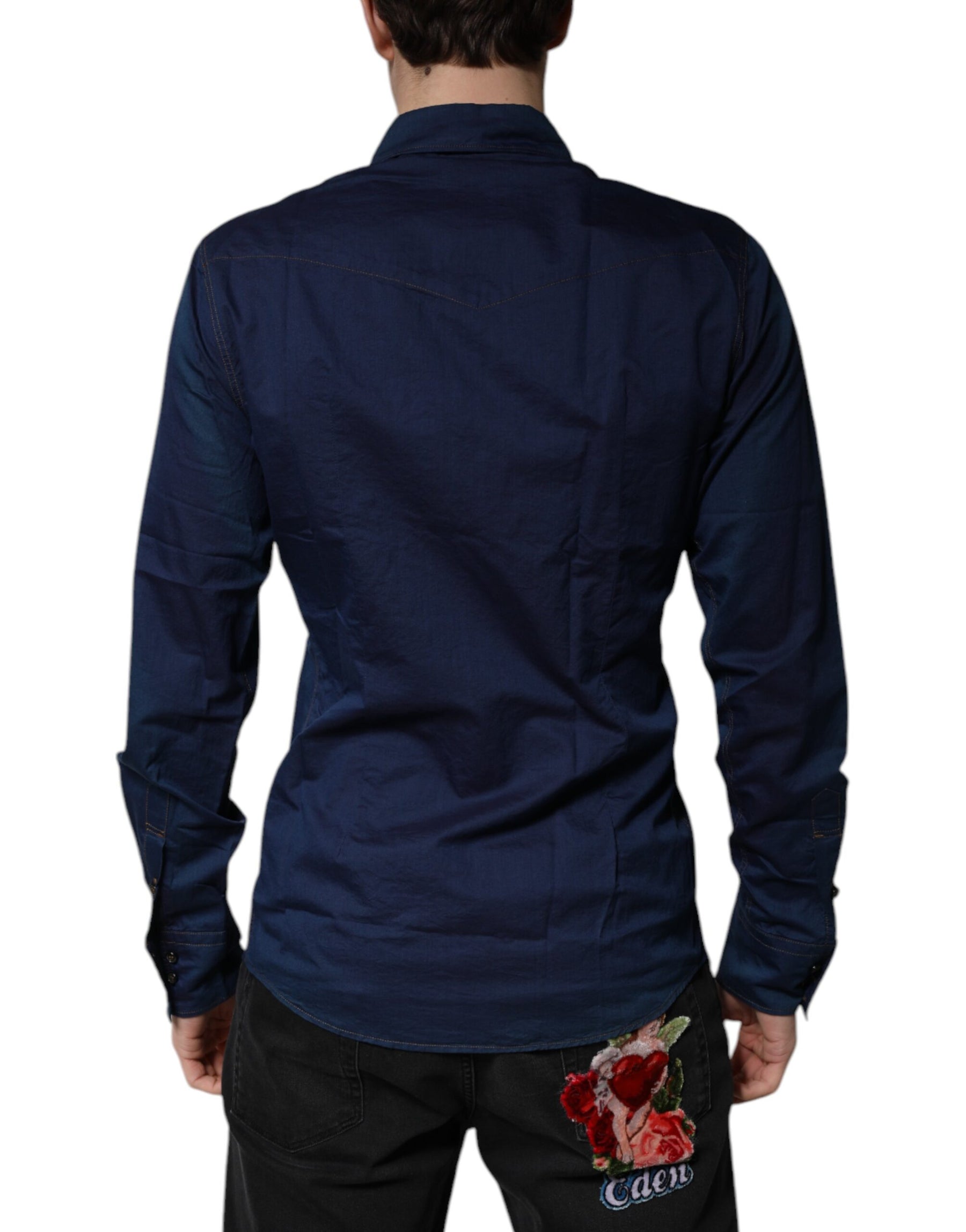 Dolce & Gabbana Dark Blue Cotton GOLD Dress Formal Shirt | Regal Royce