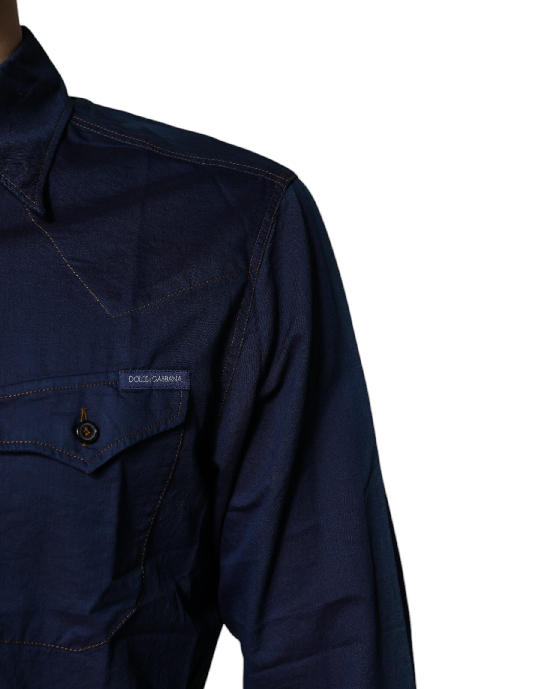 Dolce & Gabbana Dark Blue Cotton GOLD Dress Formal Shirt | Regal Royce