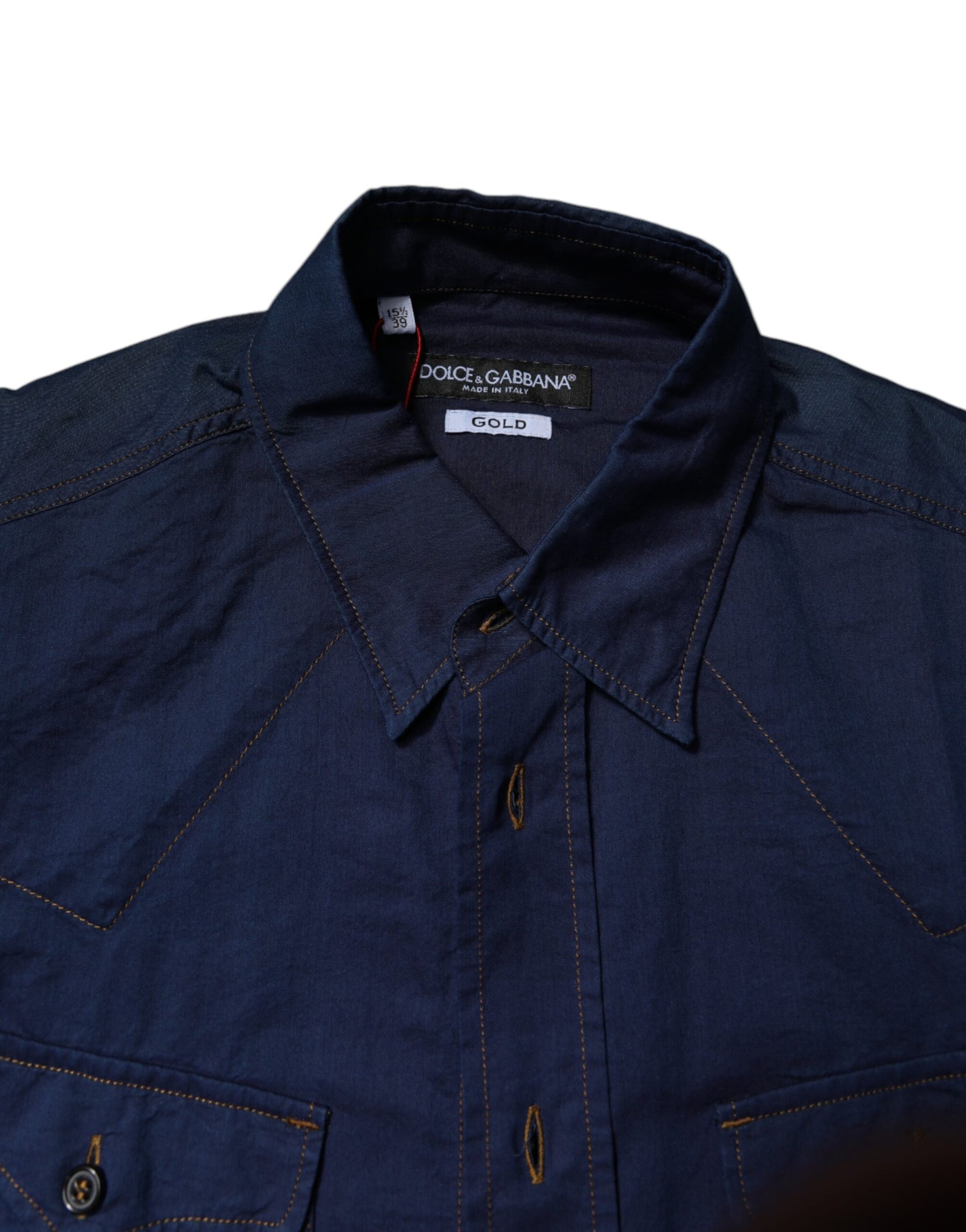 Dolce & Gabbana Dark Blue Cotton GOLD Dress Formal Shirt | Regal Royce