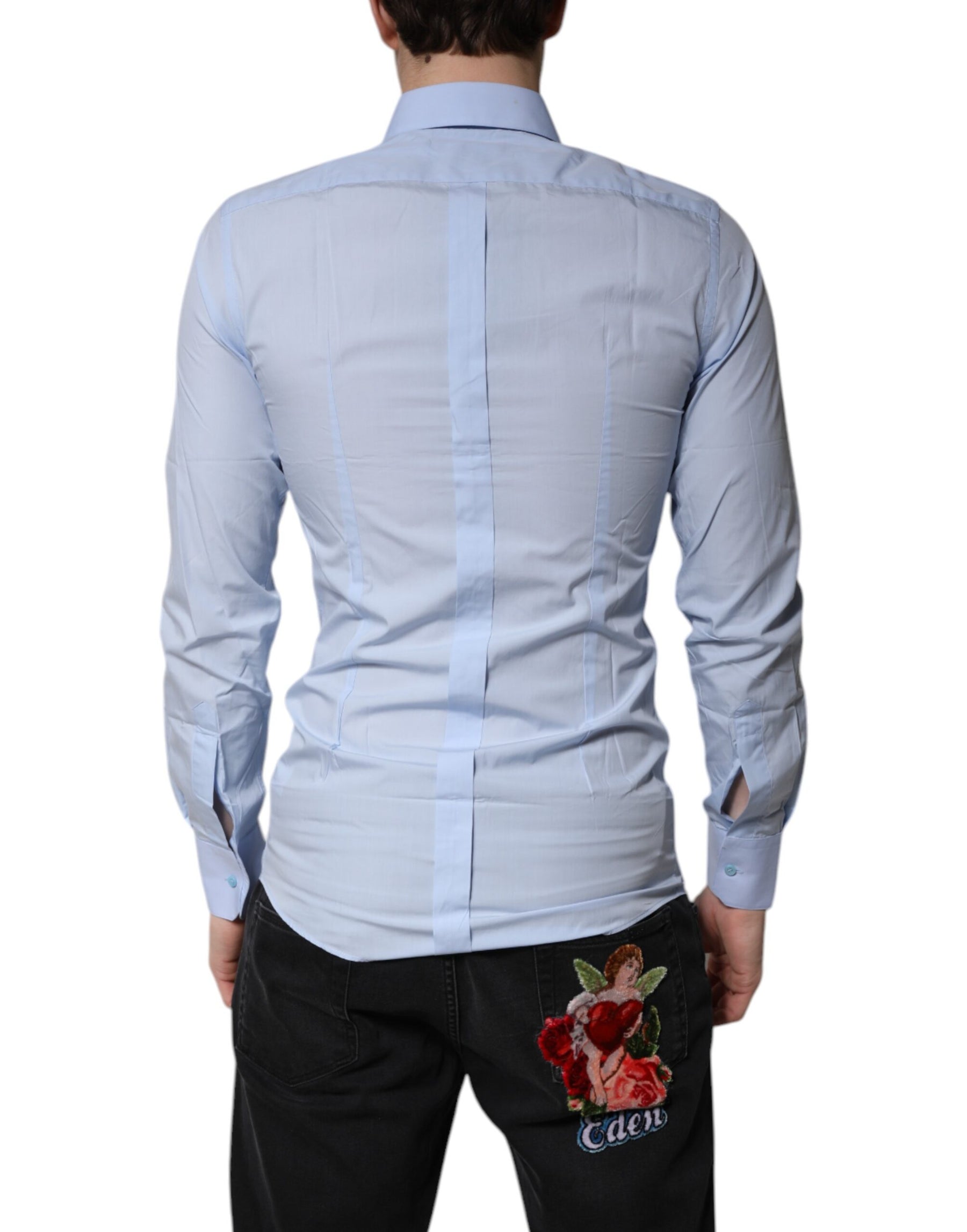 Dolce & Gabbana Light Blue Cotton GOLD Dress Formal Shirt | Regal Royce