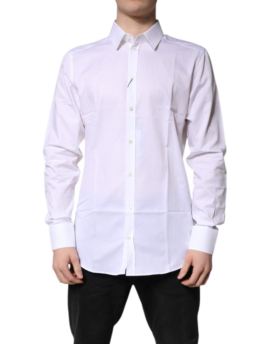 Dolce & Gabbana White Cotton Collared GOLD Dress Formal Shirt