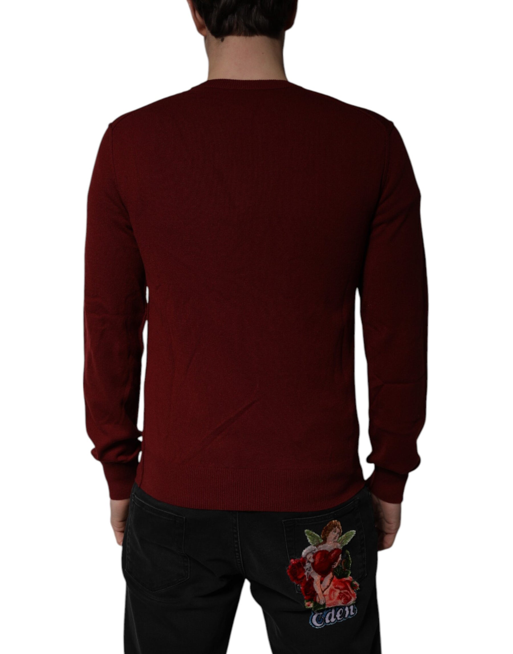 Dolce & Gabbana Maroon Cashmere V-neck Men Pullover Sweater | Regal Royce