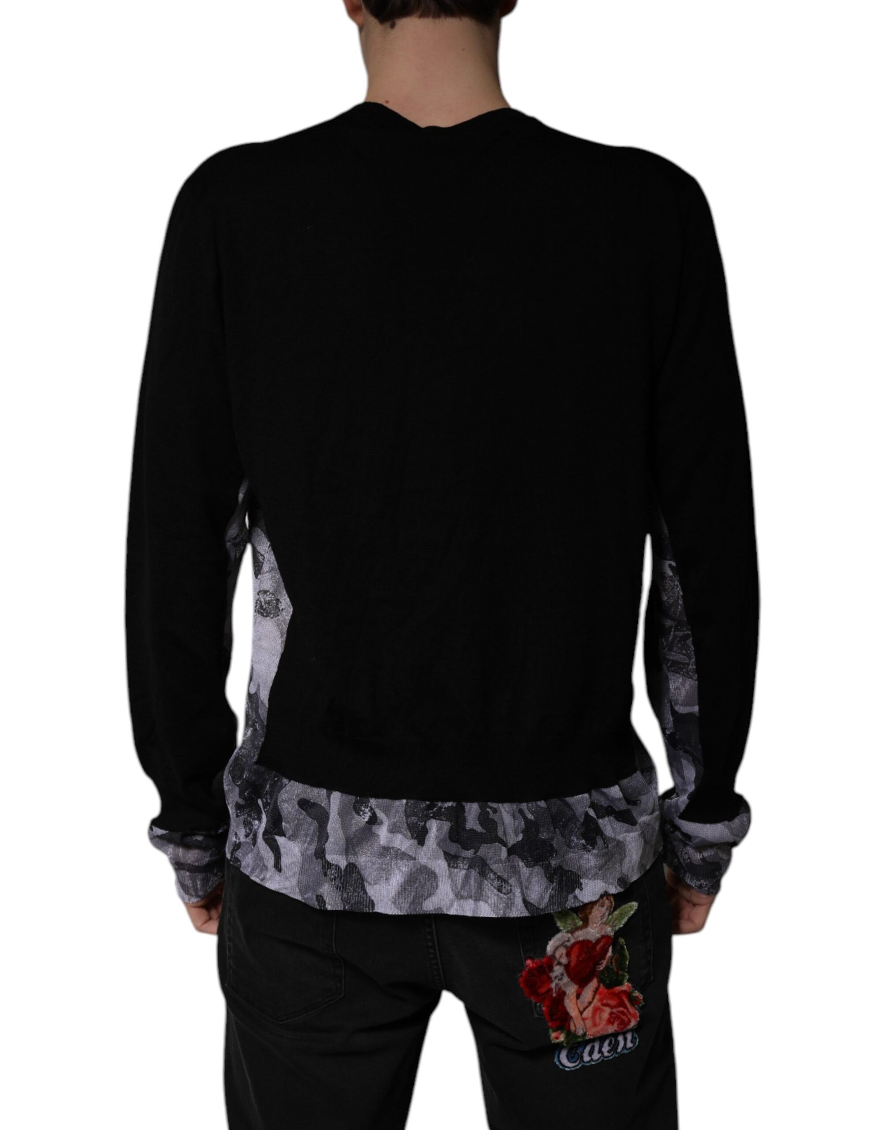 Dolce & Gabbana Black Camouflage V-neck Pullover Sweater | Regal Royce