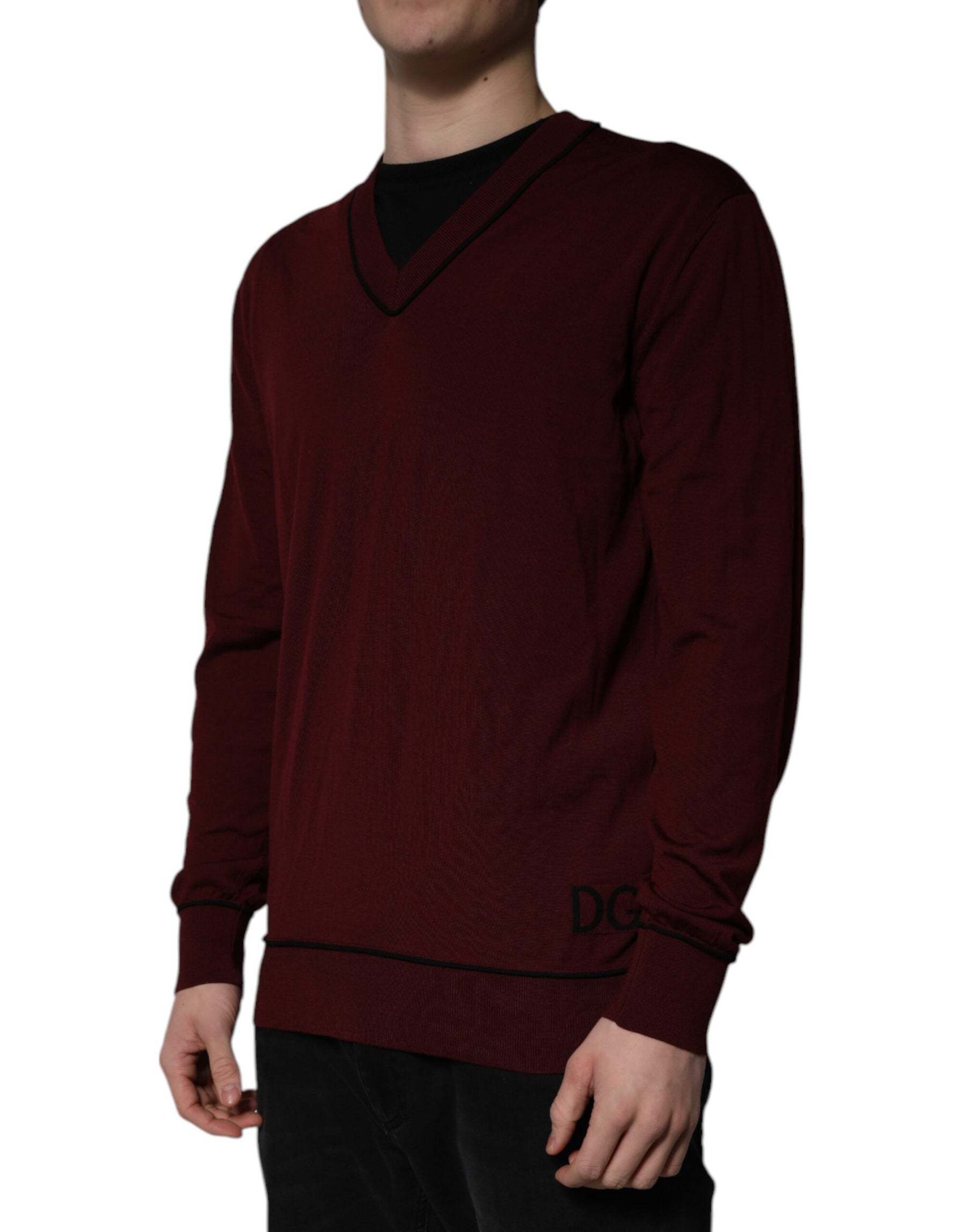 Dolce & Gabbana Maroon Cashmere V-neck Men Pullover Sweater | Regal Royce