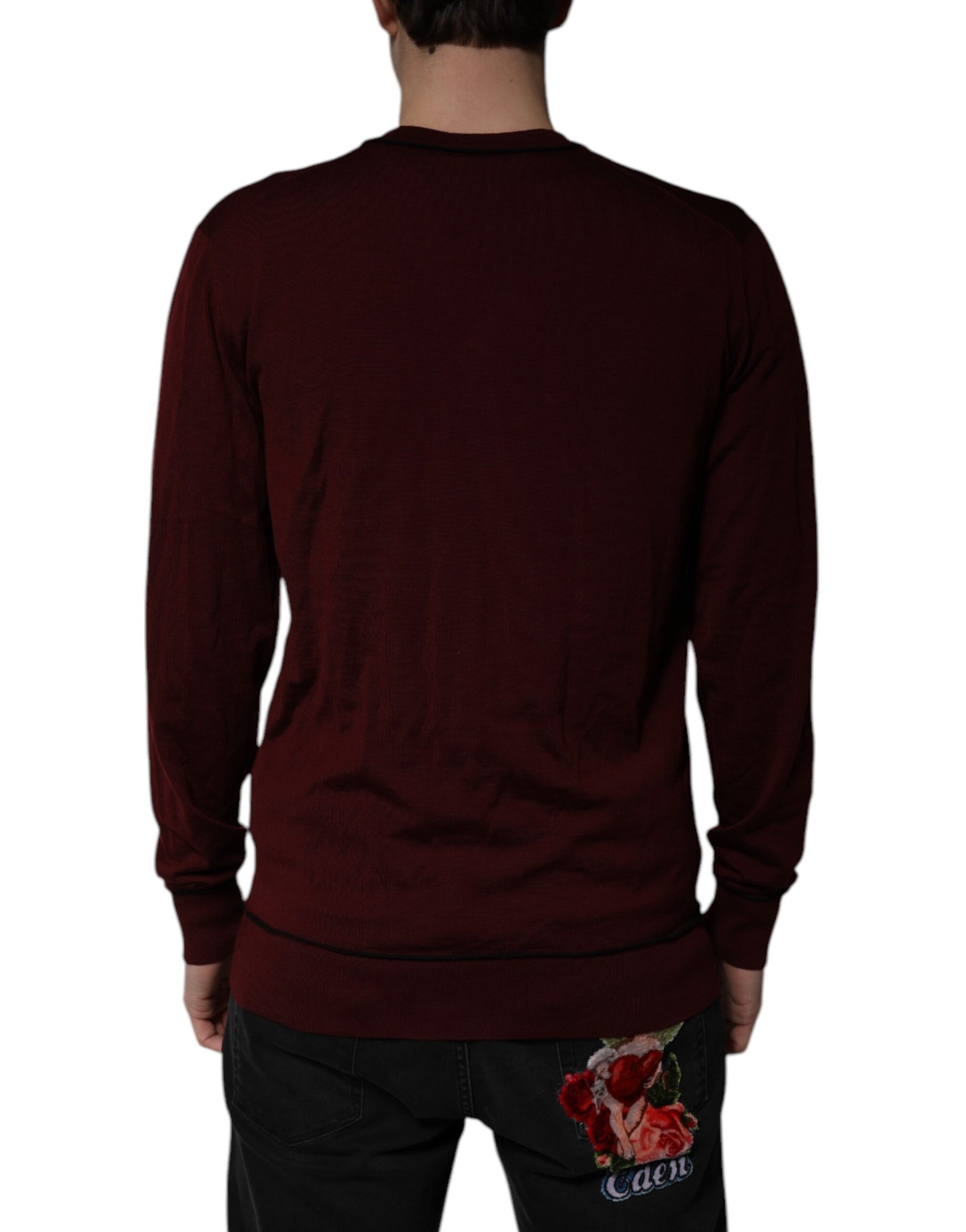 Dolce & Gabbana Maroon Cashmere V-neck Men Pullover Sweater | Regal Royce