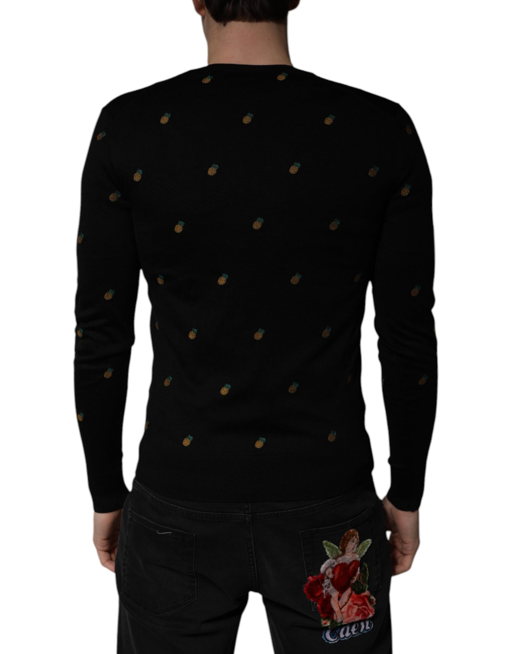 Dolce & Gabbana Black Pineapple Crew Neck Pullover Sweater | Regal Royce