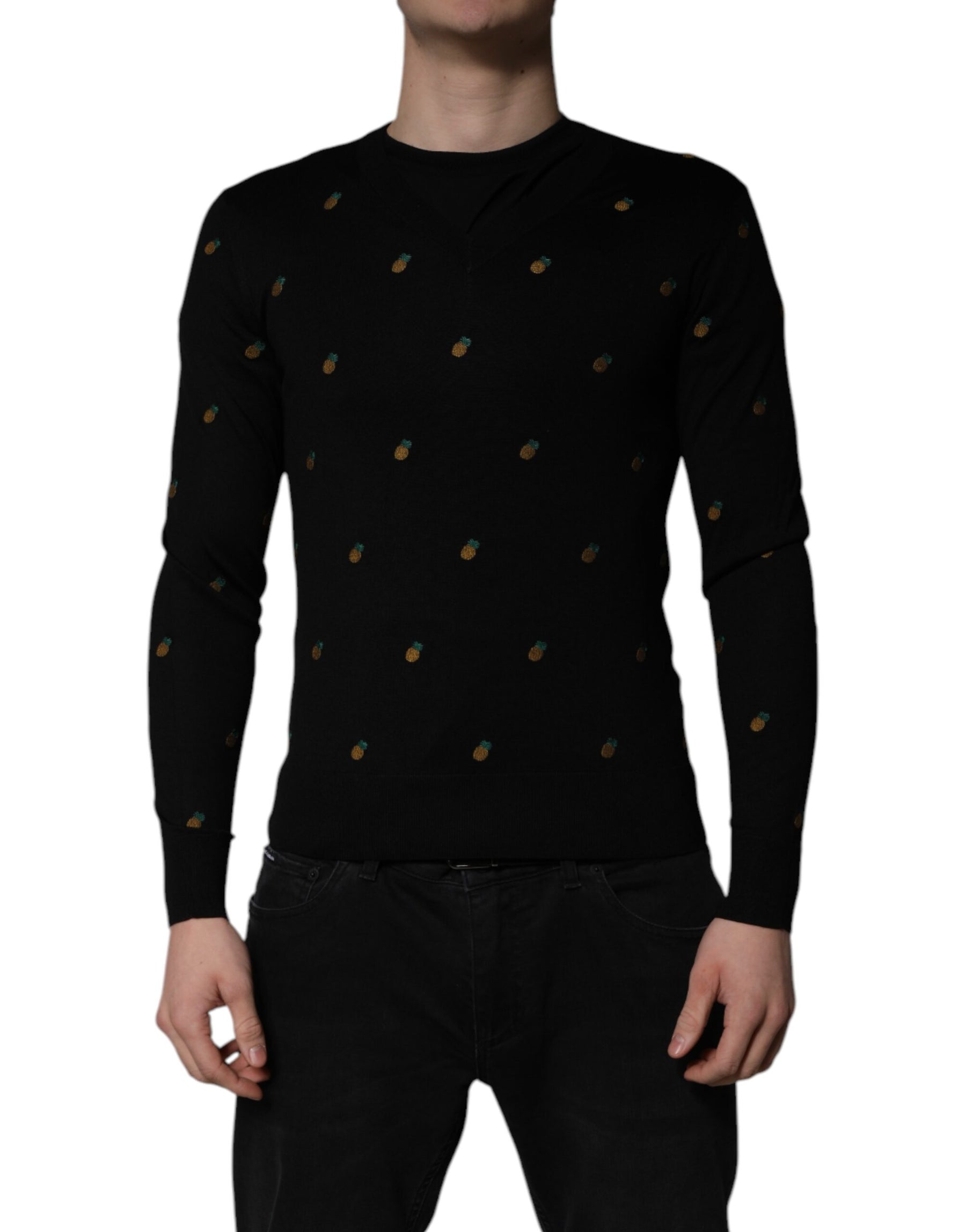 Dolce & Gabbana Black Pineapple Crew Neck Pullover Sweater | Regal Royce