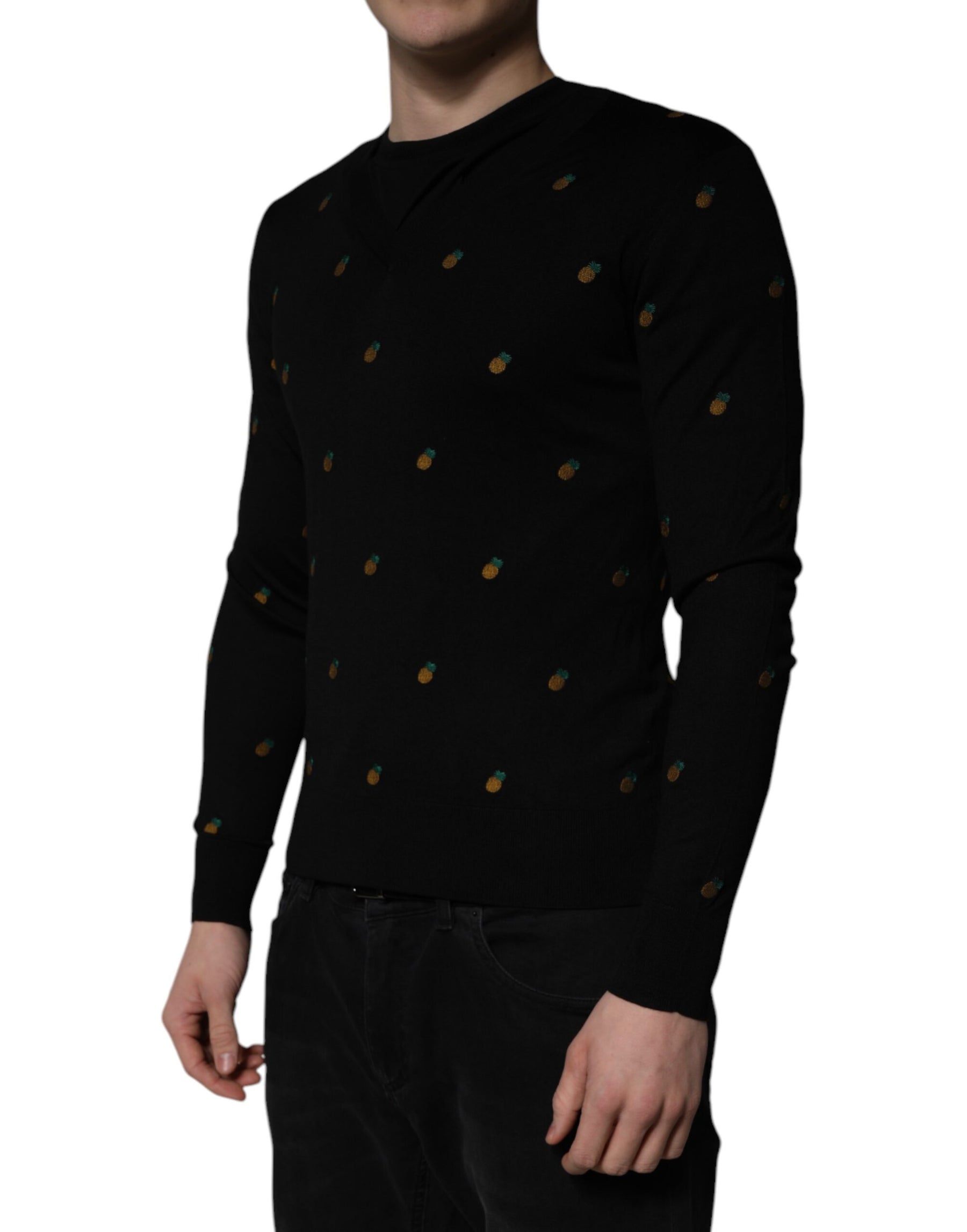 Dolce & Gabbana Black Pineapple Crew Neck Pullover Sweater | Regal Royce
