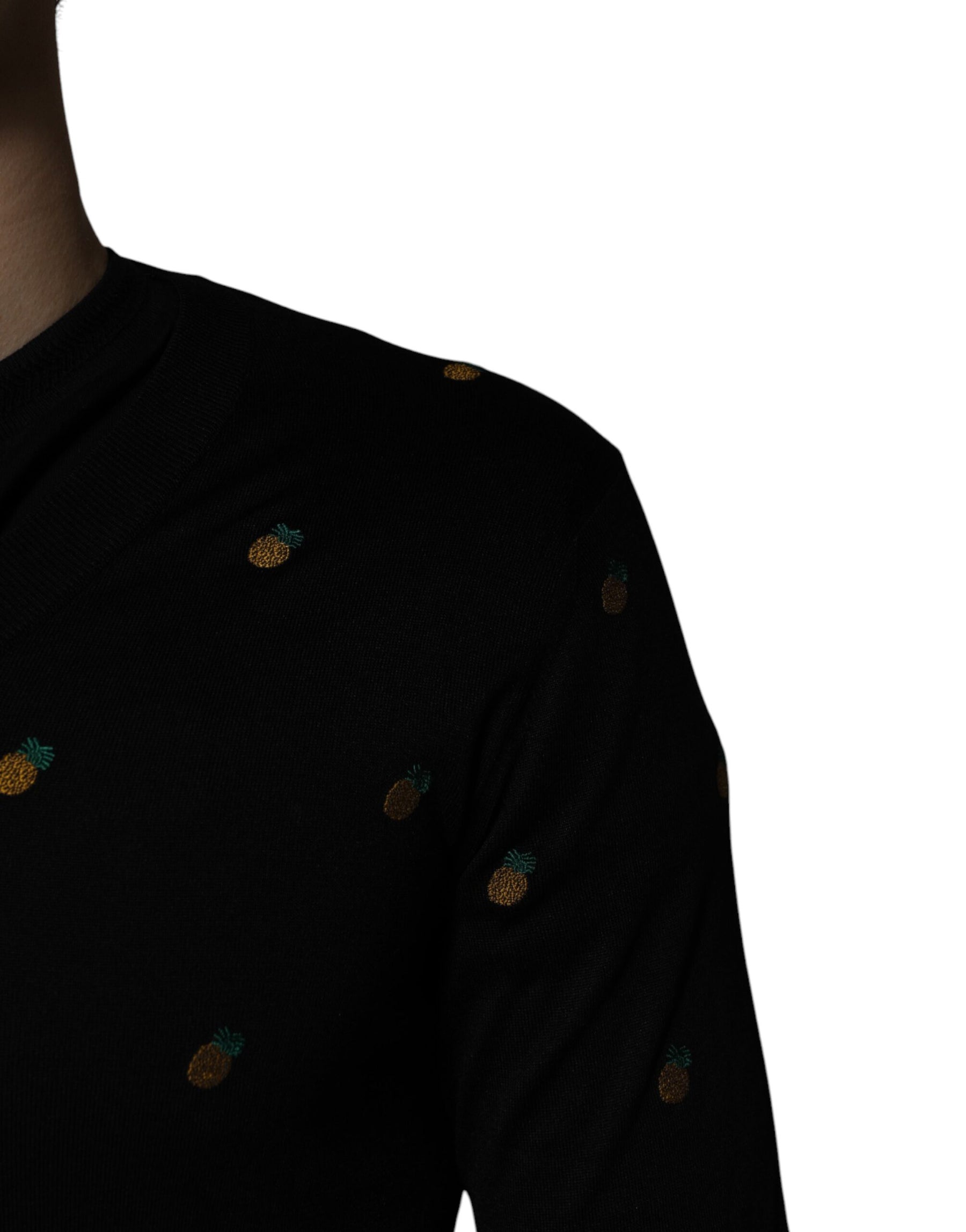 Dolce & Gabbana Black Pineapple Crew Neck Pullover Sweater | Regal Royce
