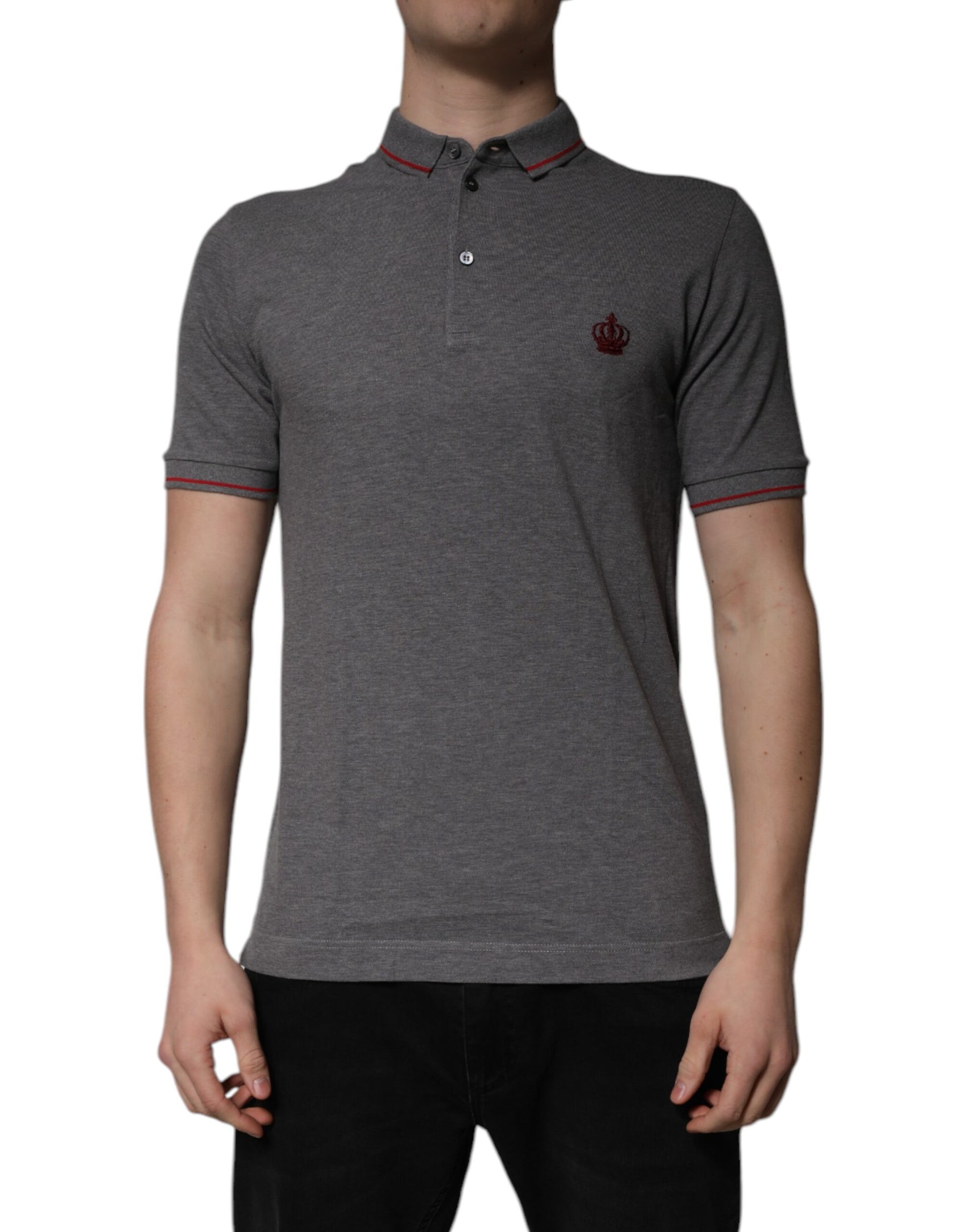 Dolce & Gabbana Gray Cotton Crown Collared Polo T-shirt | Regal Royce