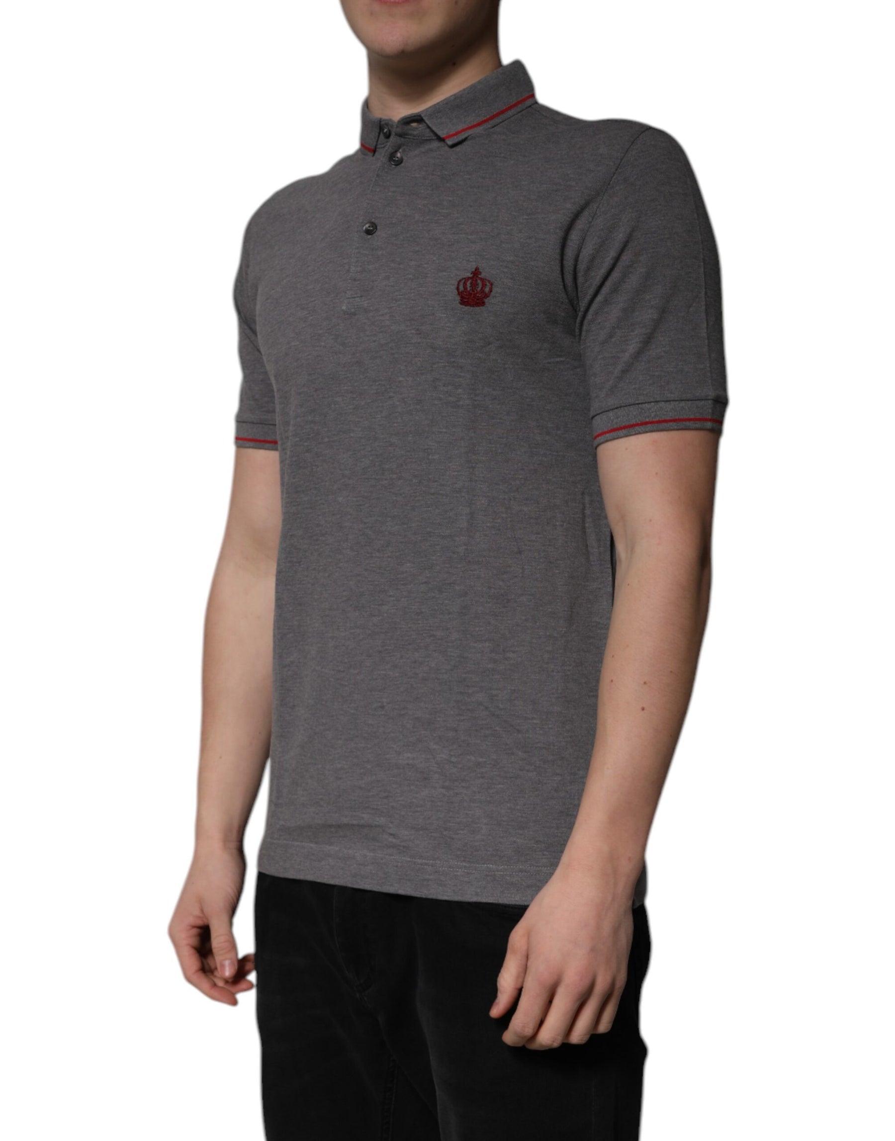 Dolce & Gabbana Gray Cotton Crown Collared Polo T-shirt | Regal Royce