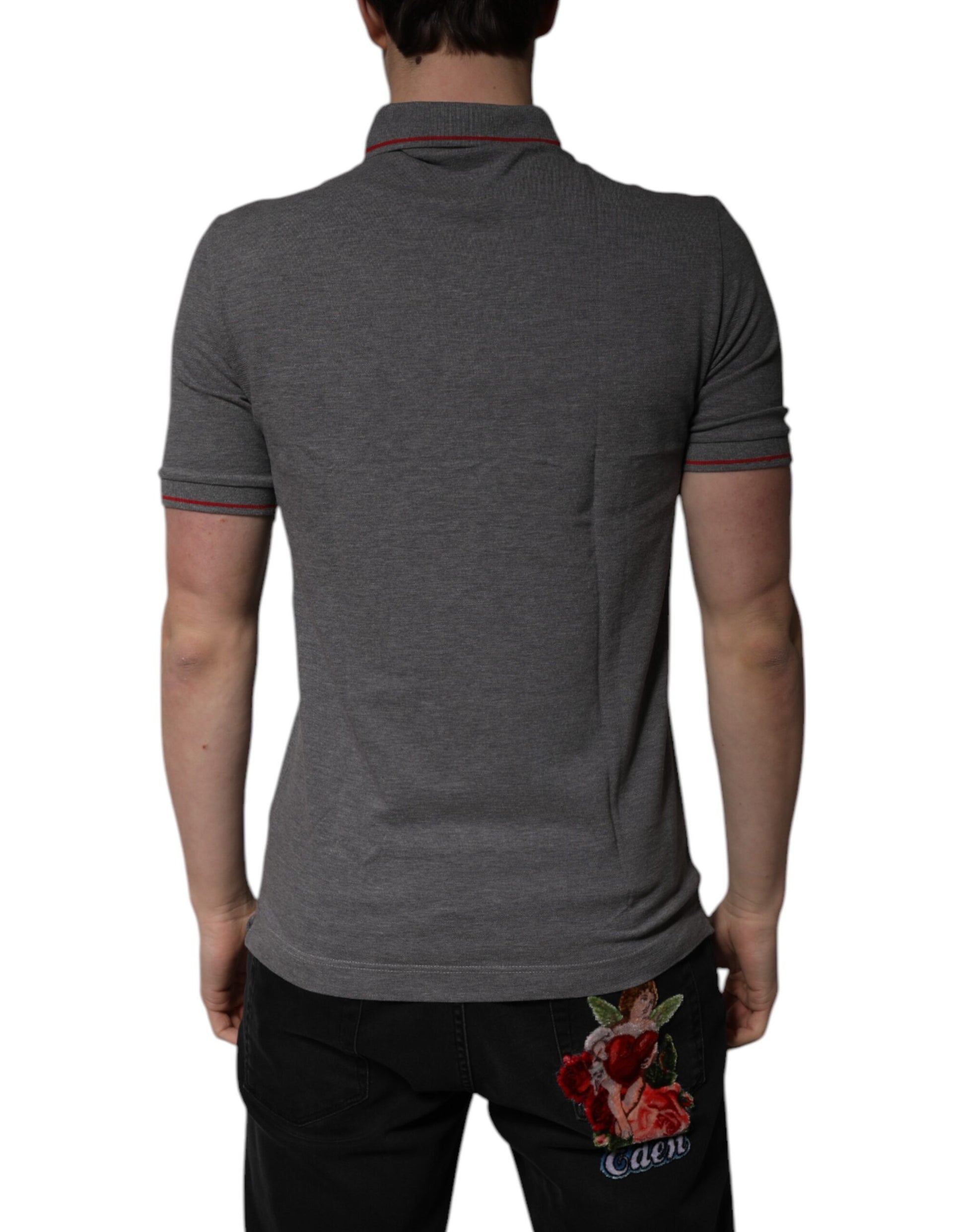 Dolce & Gabbana Gray Cotton Crown Collared Polo T-shirt